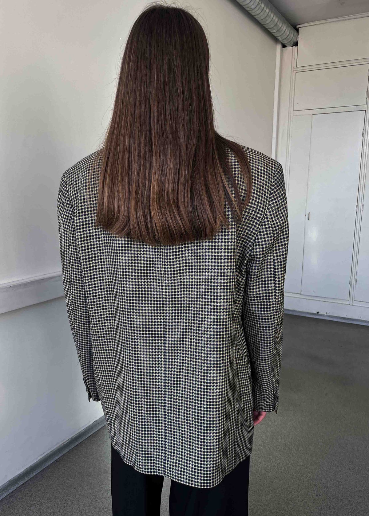 Vintage Beige Checked Oversized Blazer