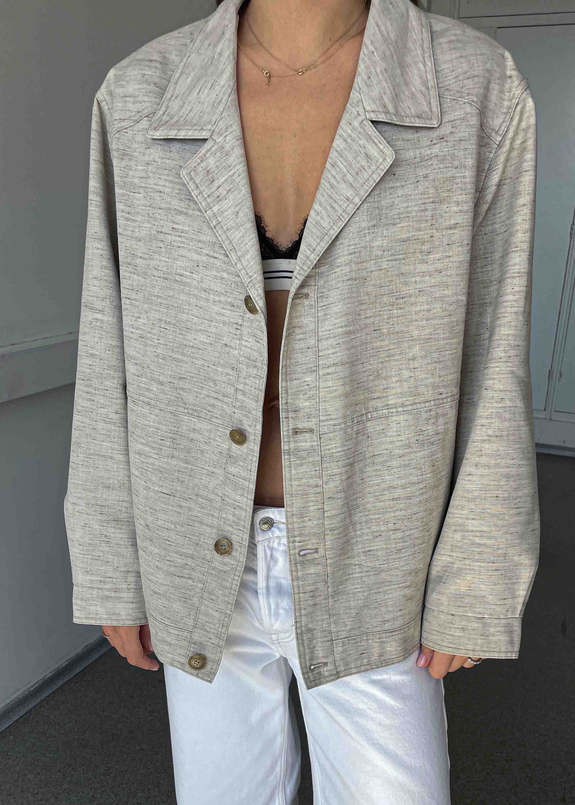 Vintage Beige Oversized Utility Jacket