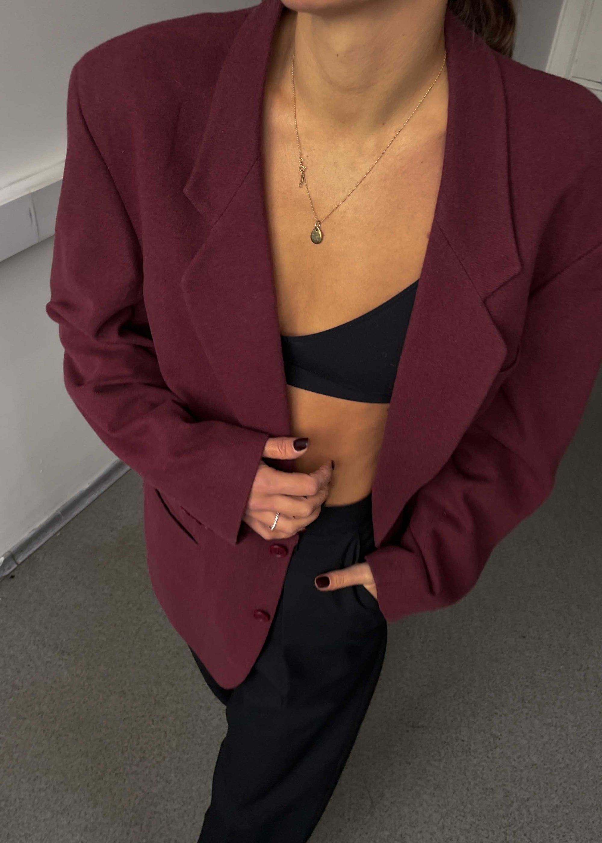Vintage Wine Red Oversized Brushed Wool Blazer