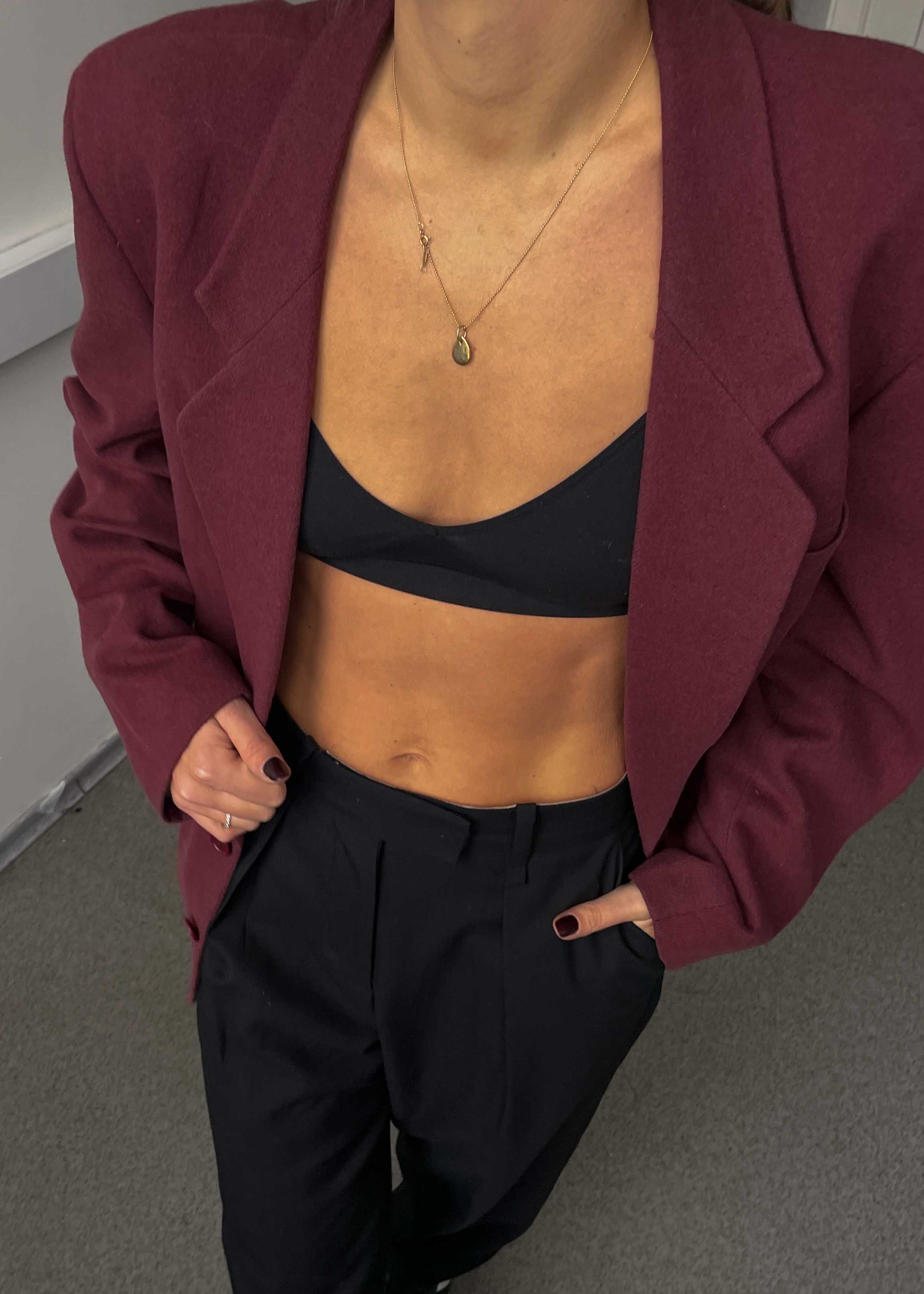 Vintage Wine Red Oversized Brushed Wool Blazer