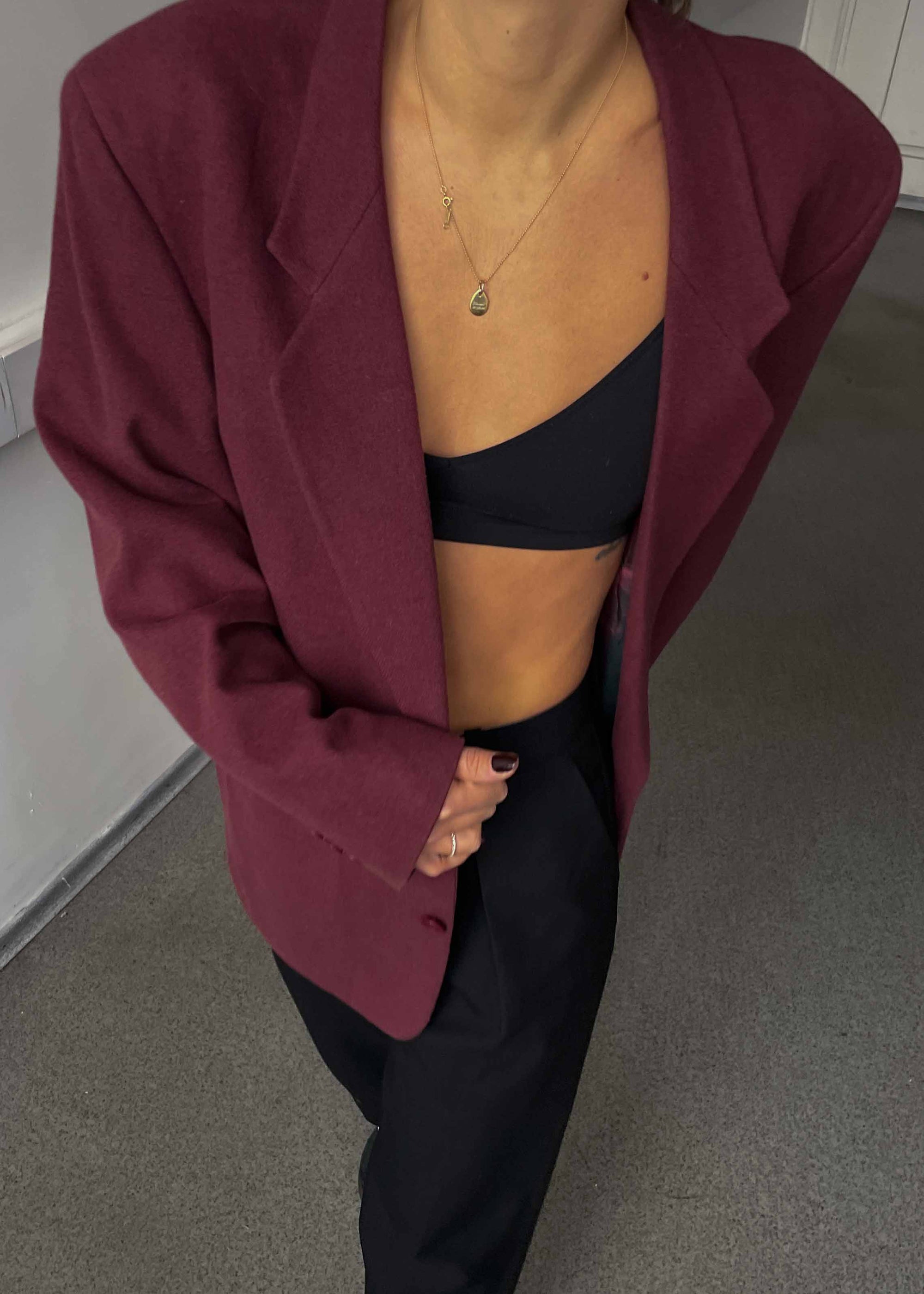 Vintage Wine Red Oversized Brushed Wool Blazer