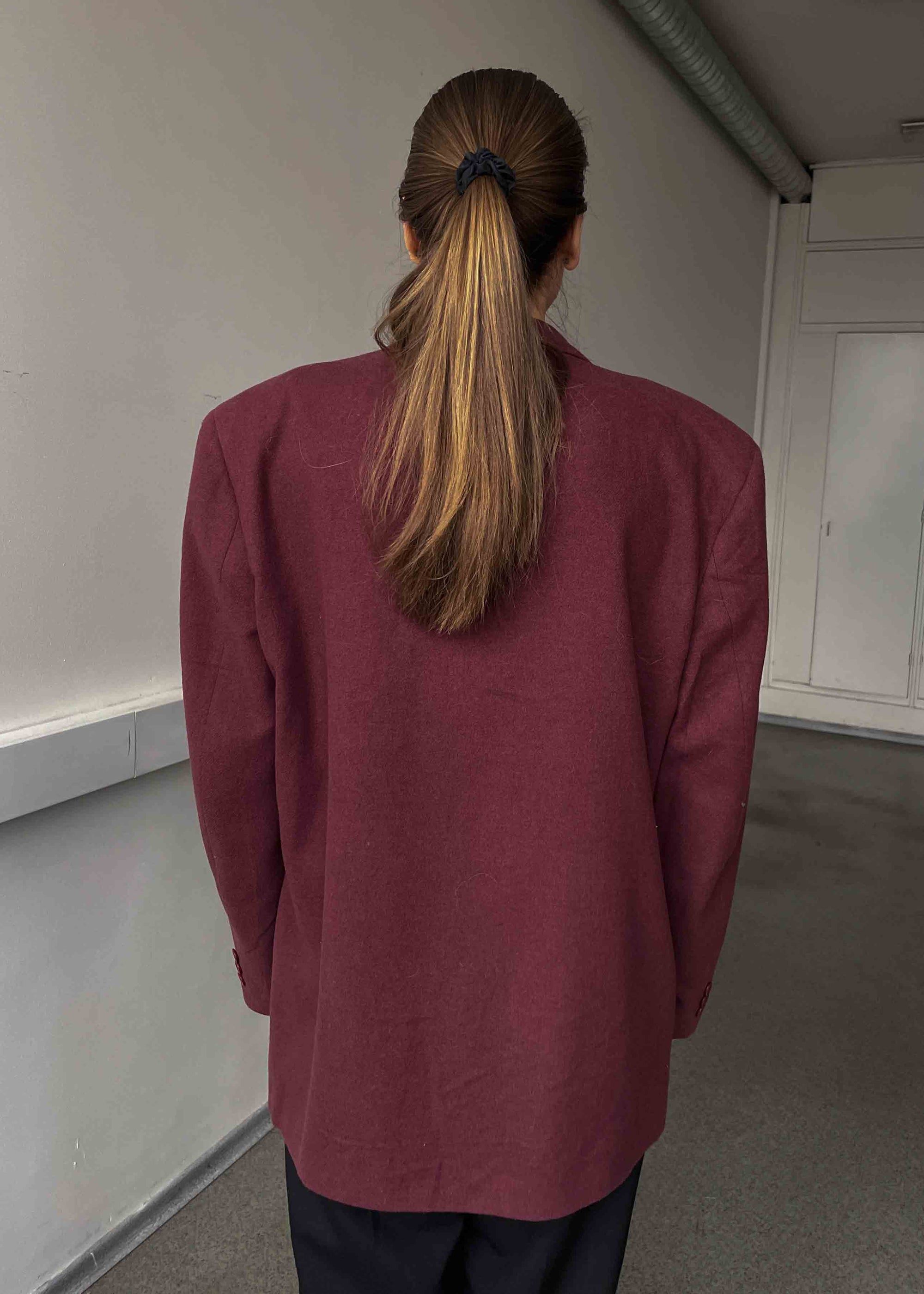 Vintage Wine Red Oversized Brushed Wool Blazer