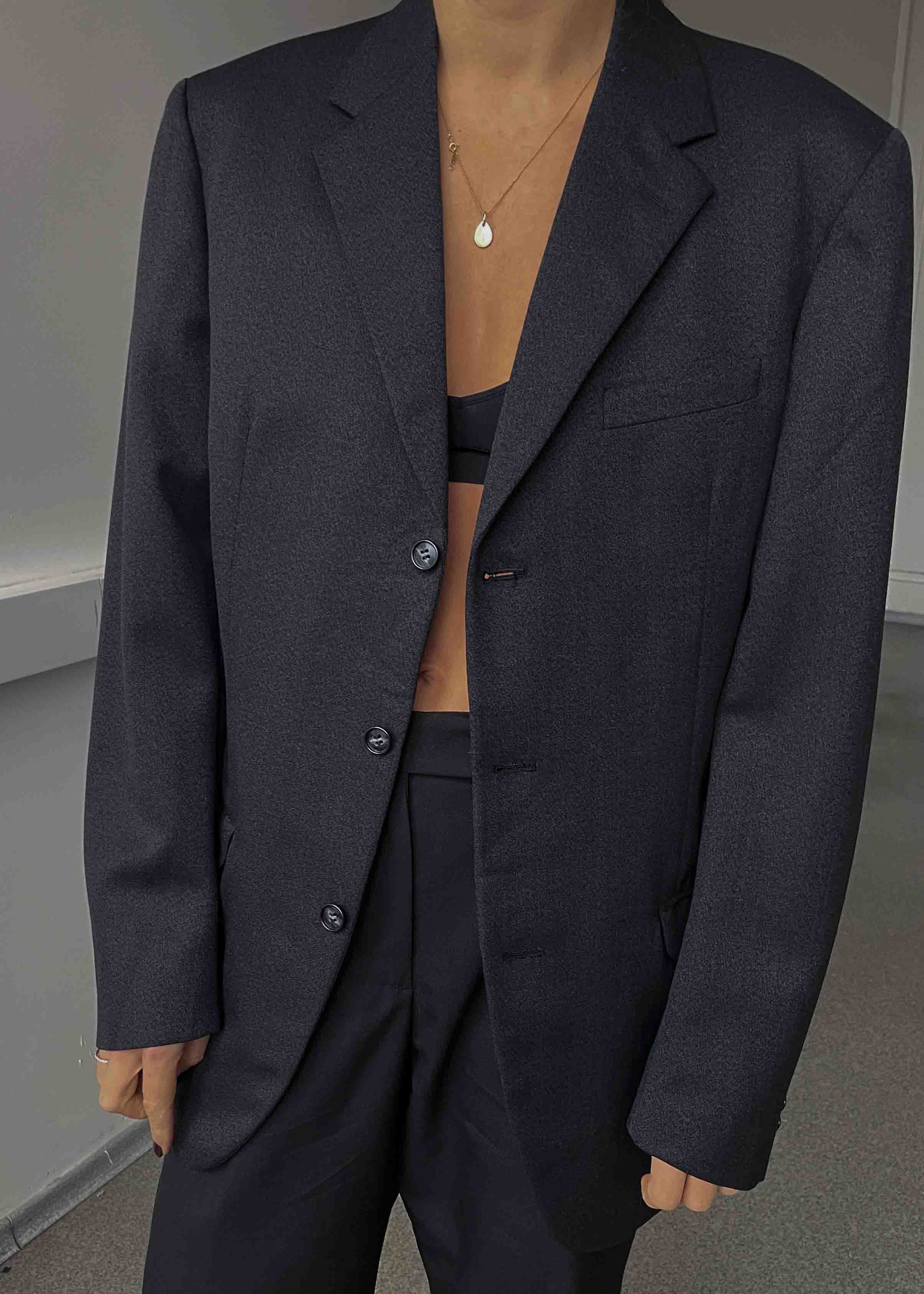 Vintage Dark Grey Oversized Blazer