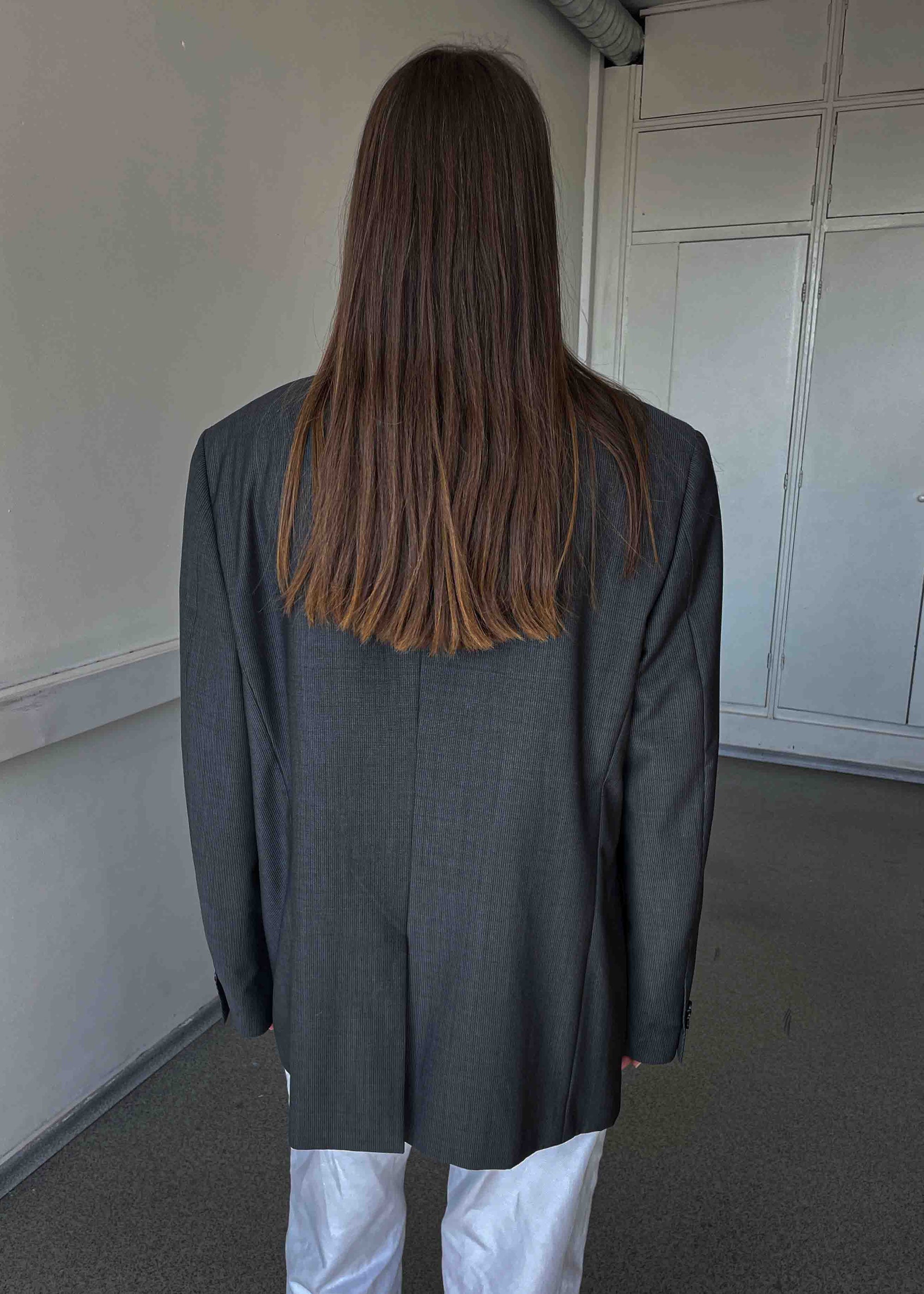 Vintage Grey Stripe Patterned Oversized Blazer