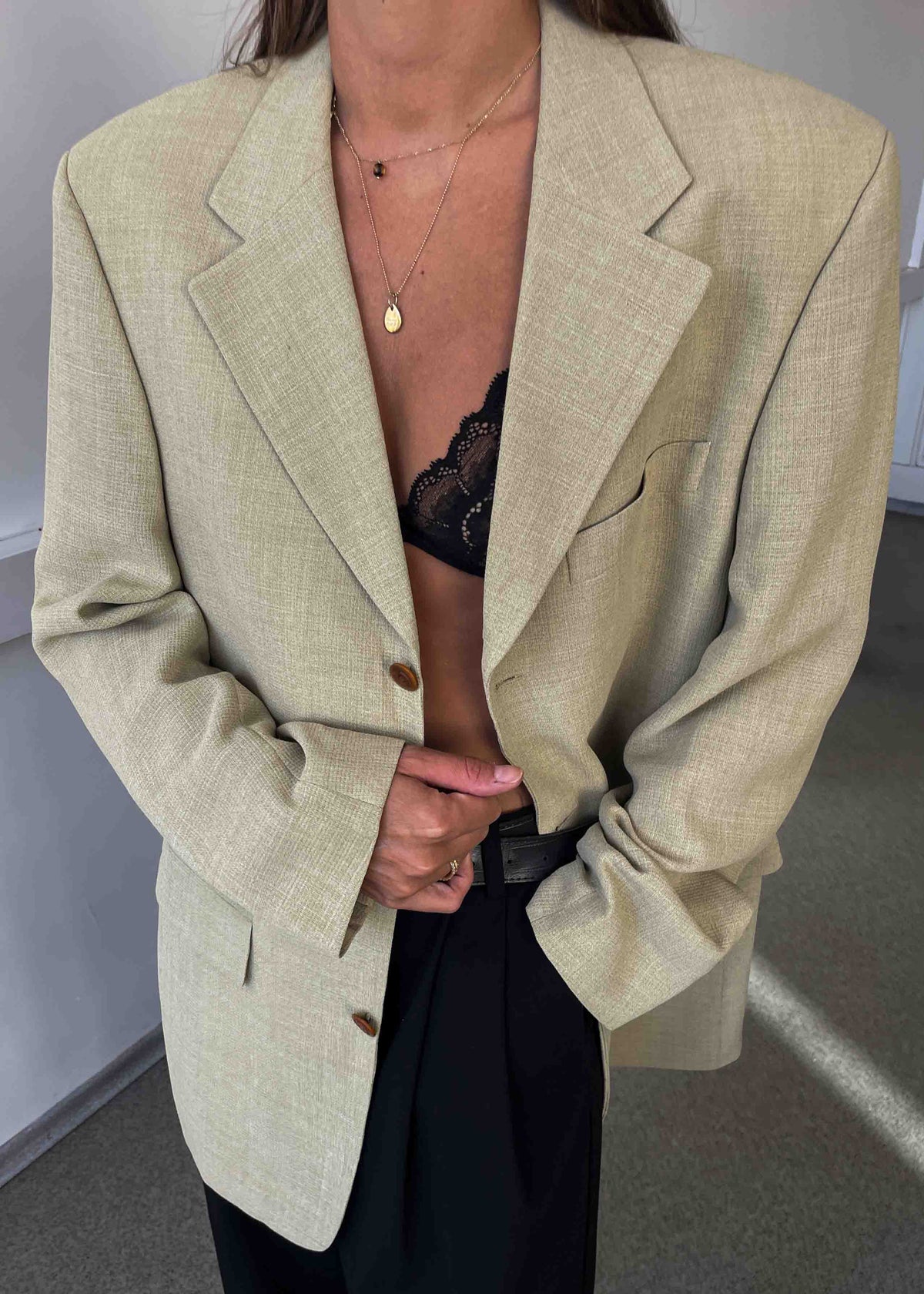 Vintage Sage Green / Beige Oversized Blazer