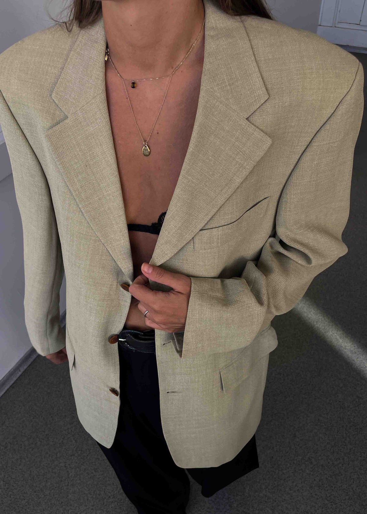 Vintage Sage Green / Beige Oversized Blazer