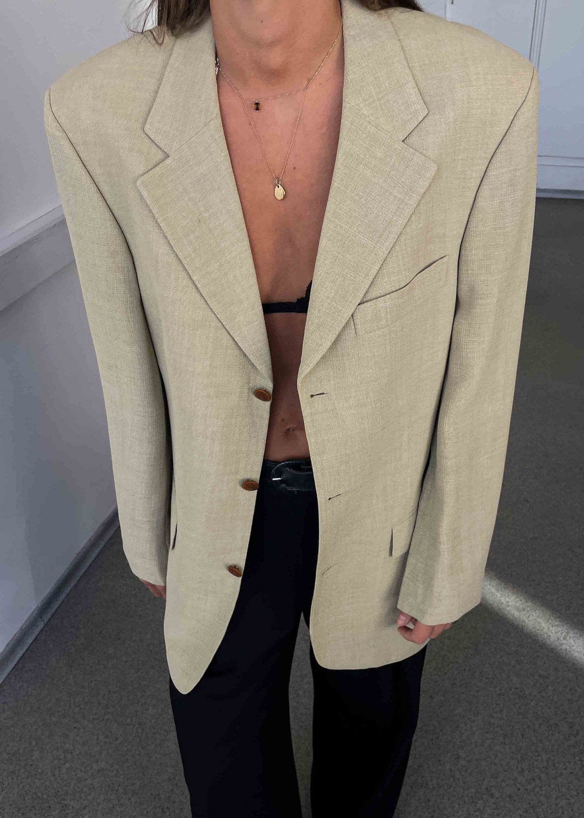 Vintage Sage Green / Beige Oversized Blazer