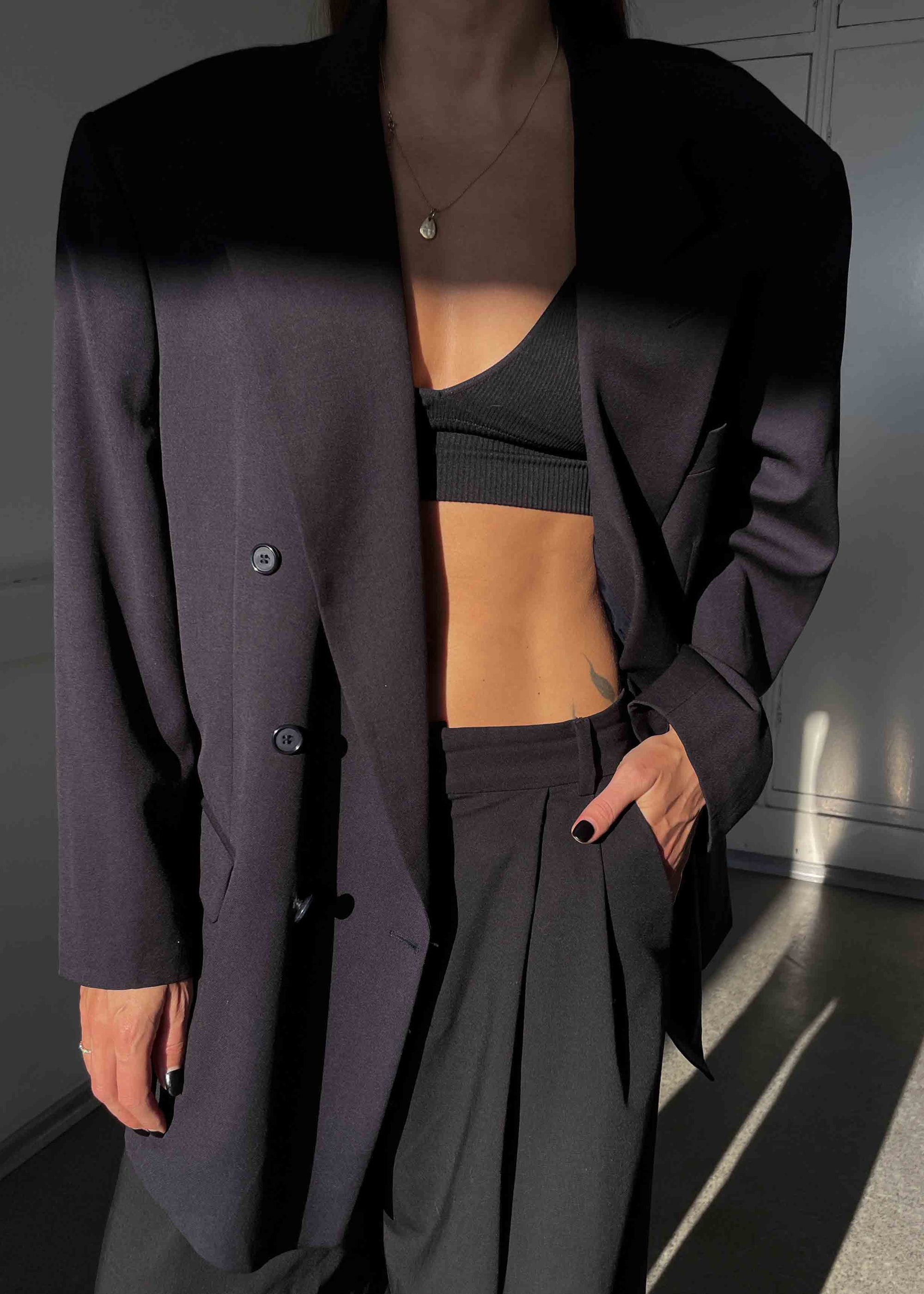 Vintage Blue Oversized 100% WOOL Double Breasted Blazer