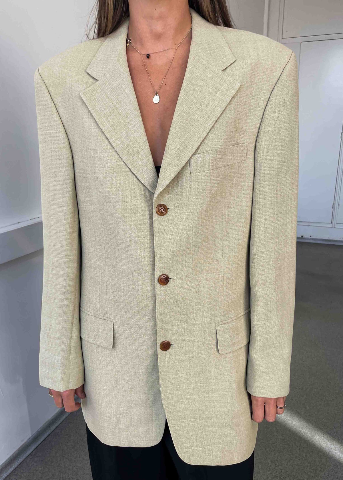 Vintage Sage Green / Beige Oversized Blazer