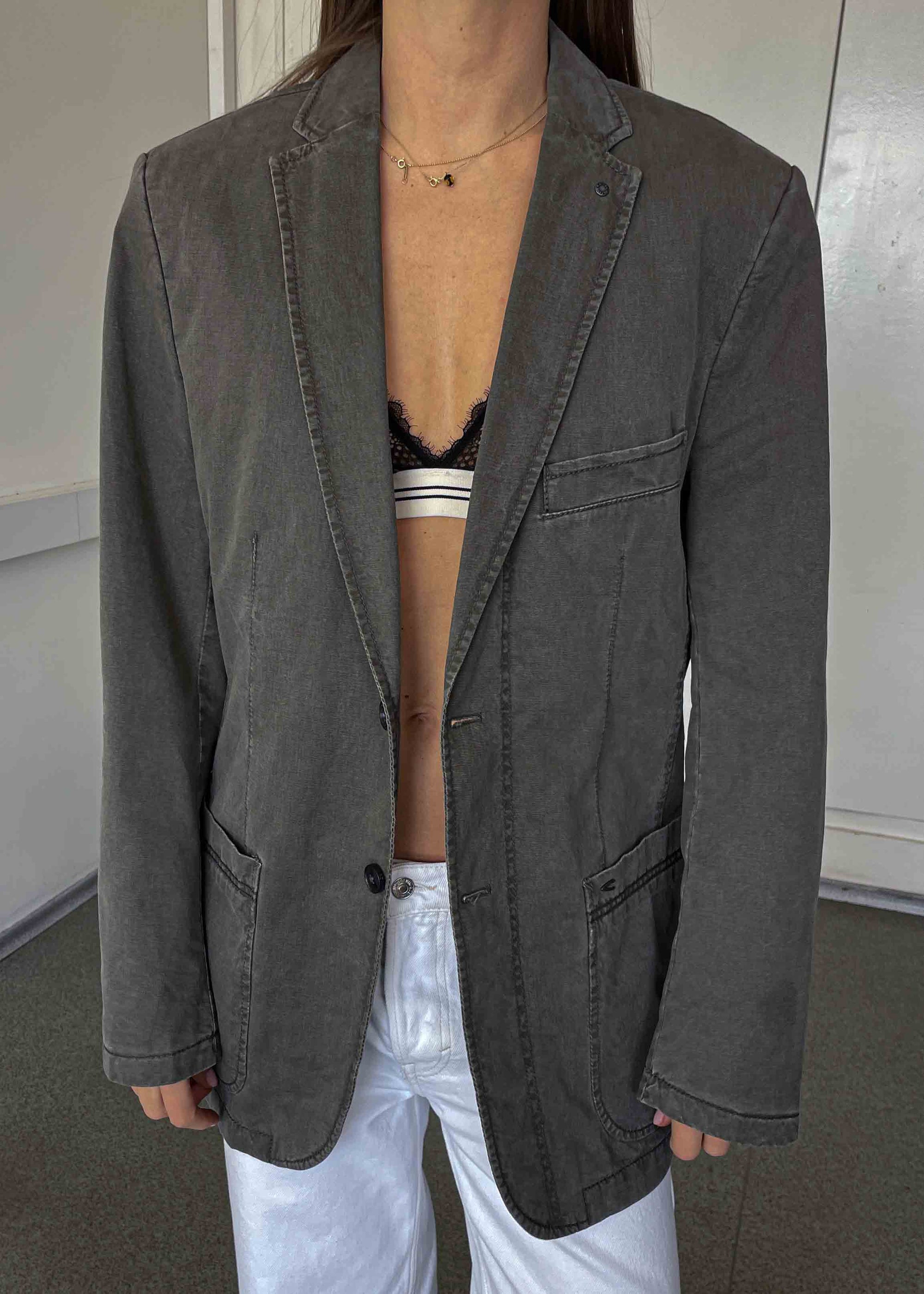 Vintage Military Grey / Khaki Oversized Cotton Blazer