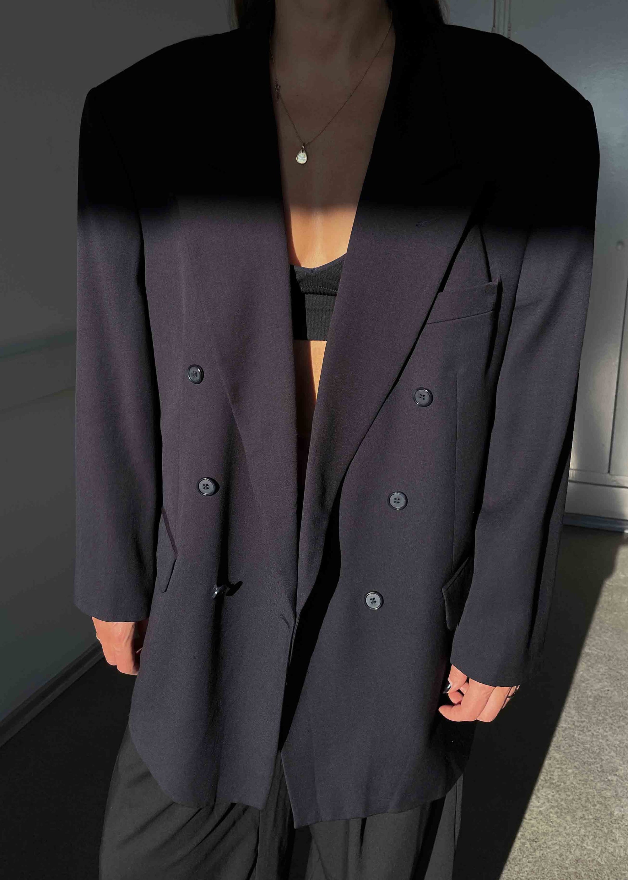 Vintage Blue Oversized 100% WOOL Double Breasted Blazer
