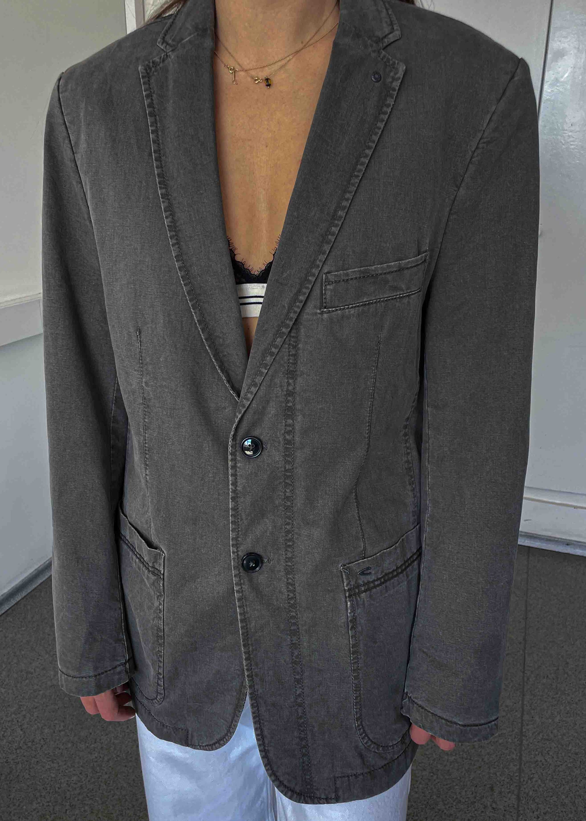 Vintage Military Grey / Khaki Oversized Cotton Blazer