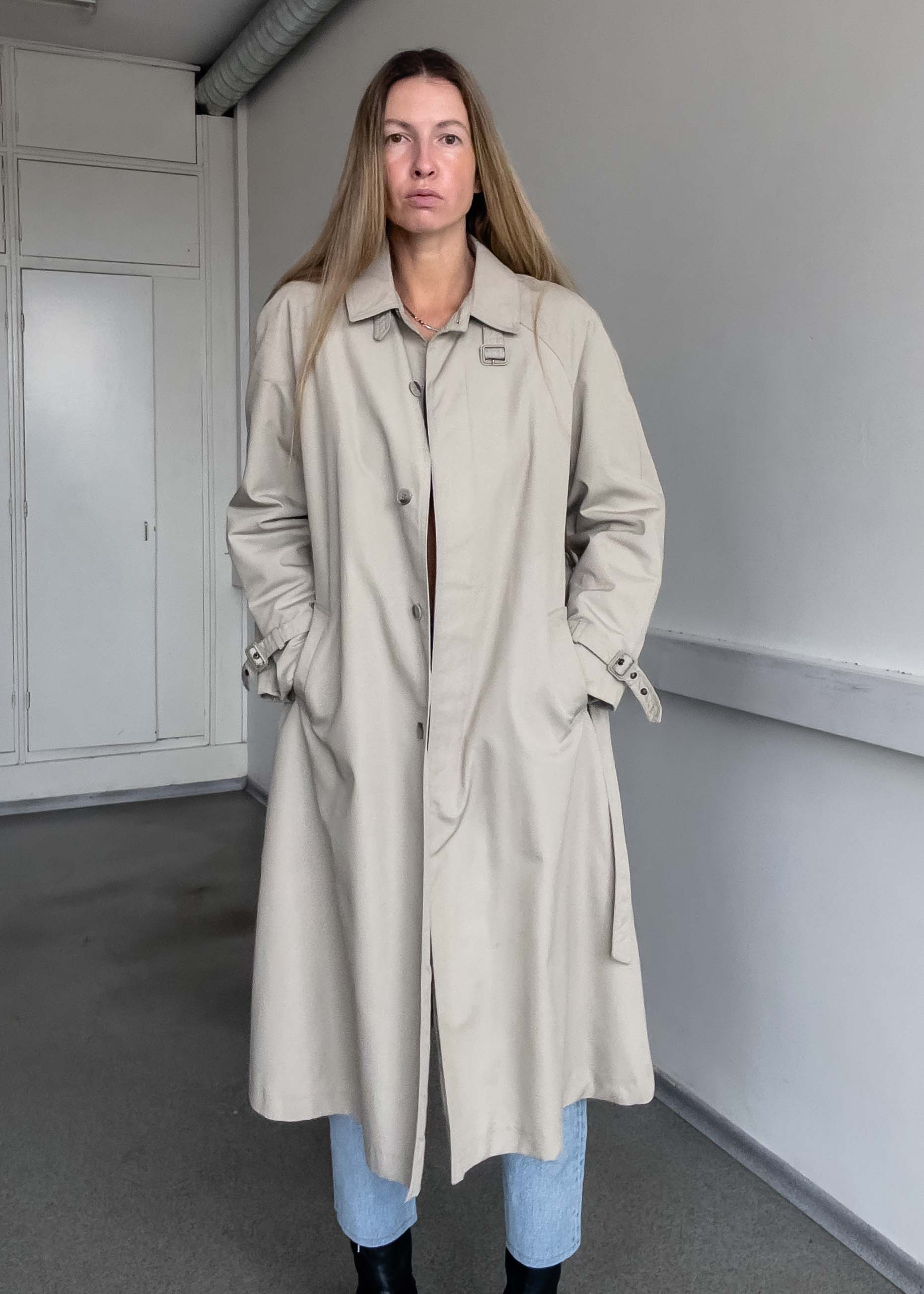 Vintage Beige Oversized Rain Coat