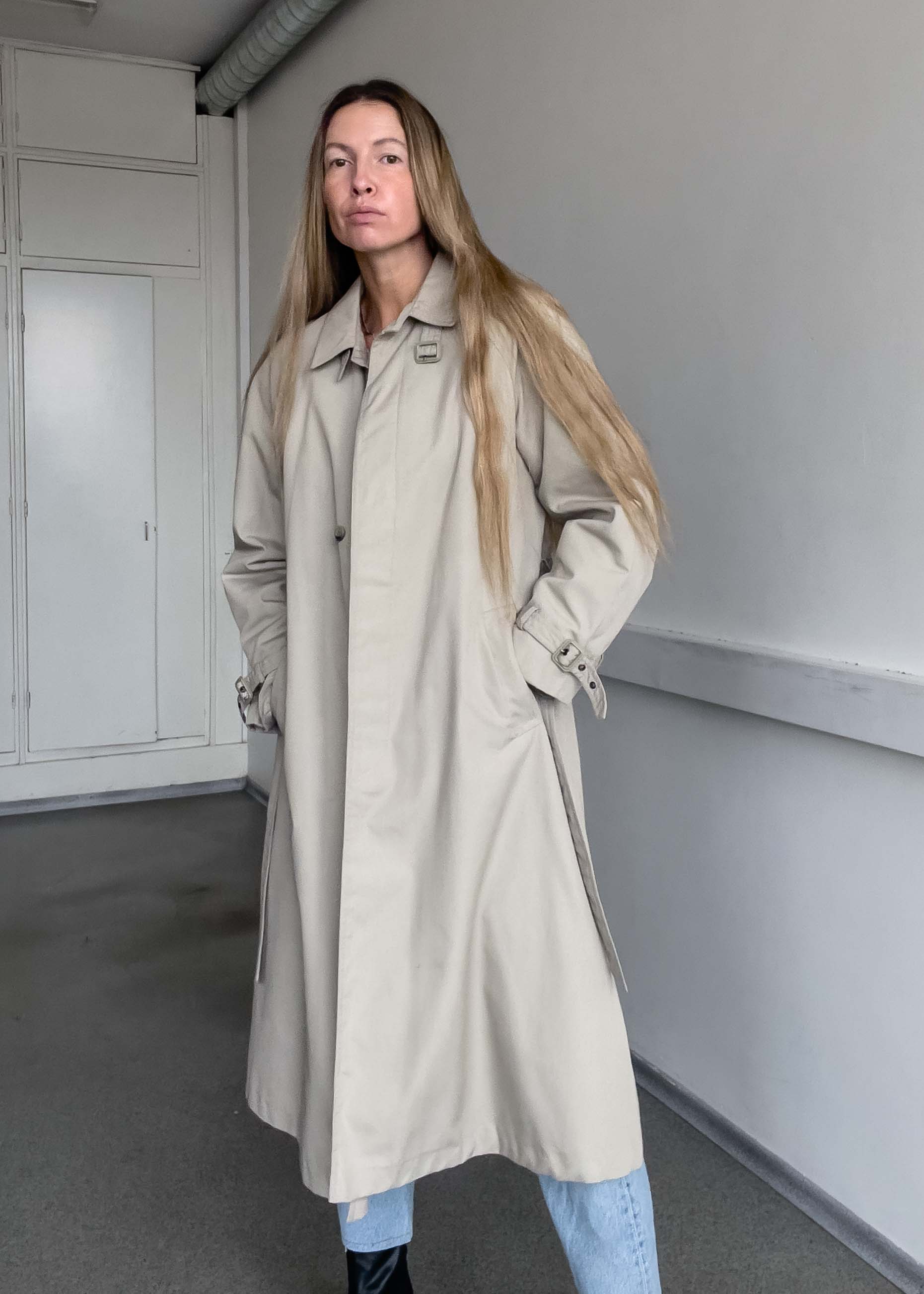 Vintage Beige Oversized Rain Coat