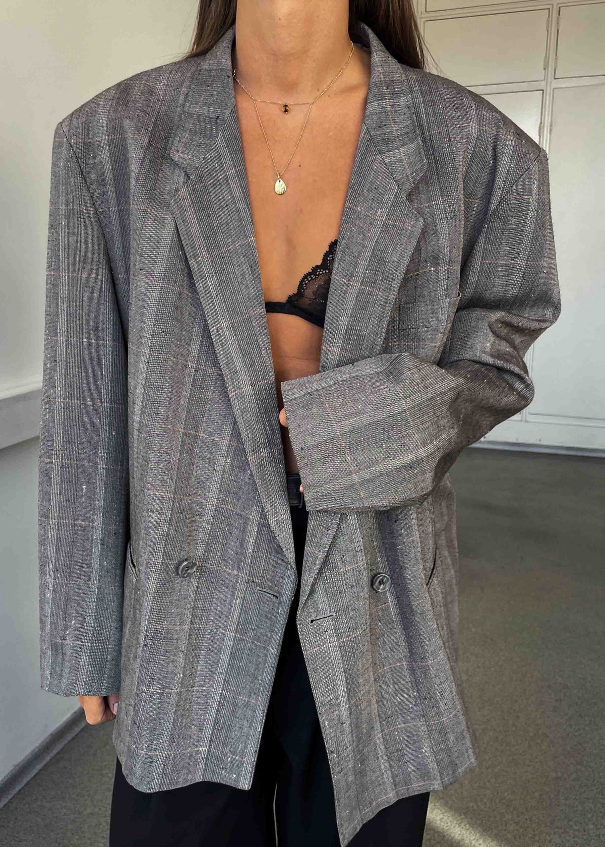 Vintage Checked Oversized Double Breasted Blazer