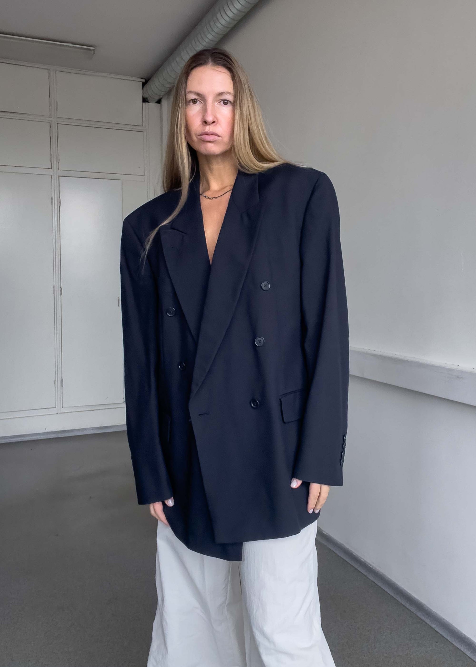 Vintage Navy Blue Oversized Double Breasted Blazer