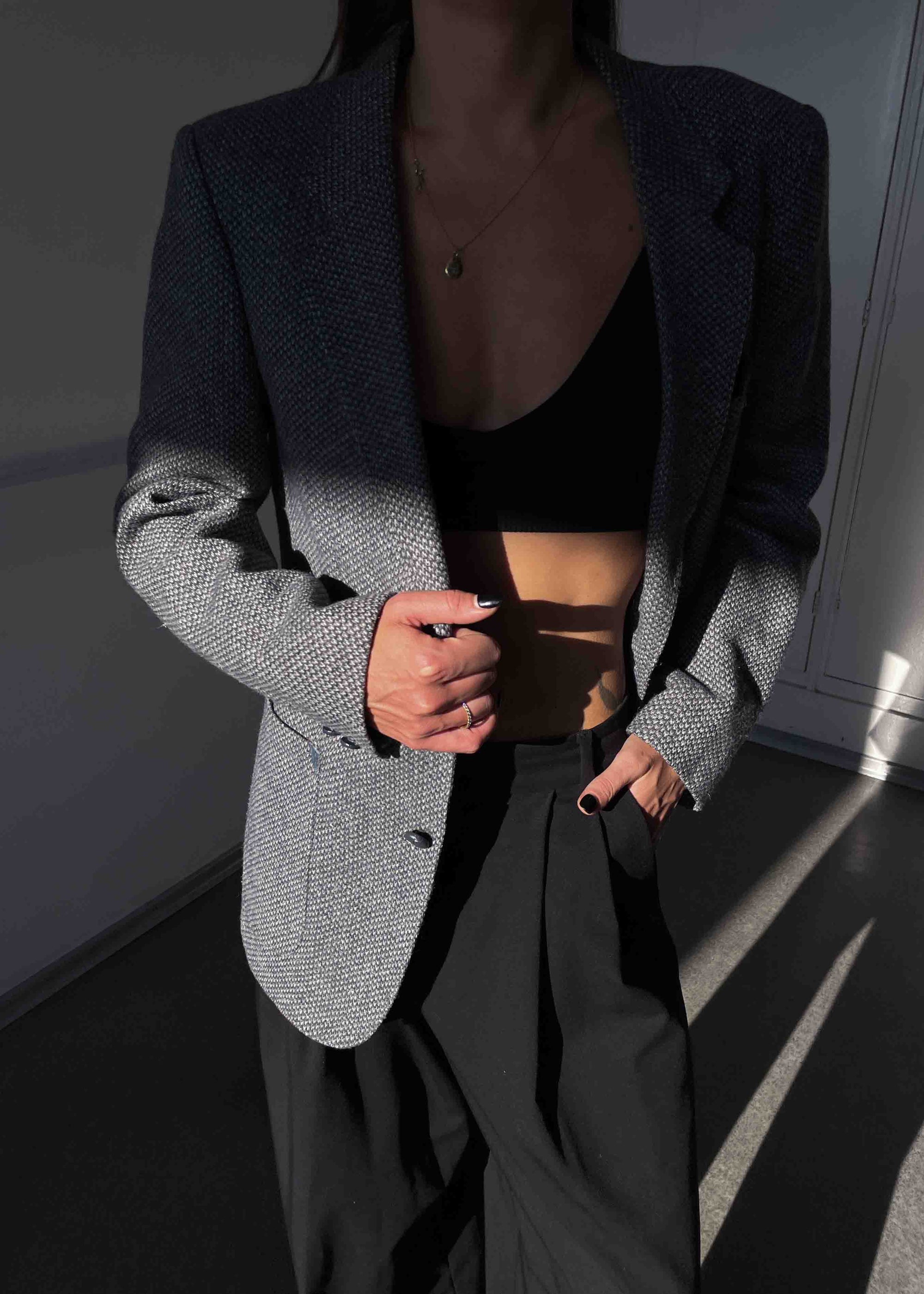 Vintage Grey Patterned Oversized  Blazer
