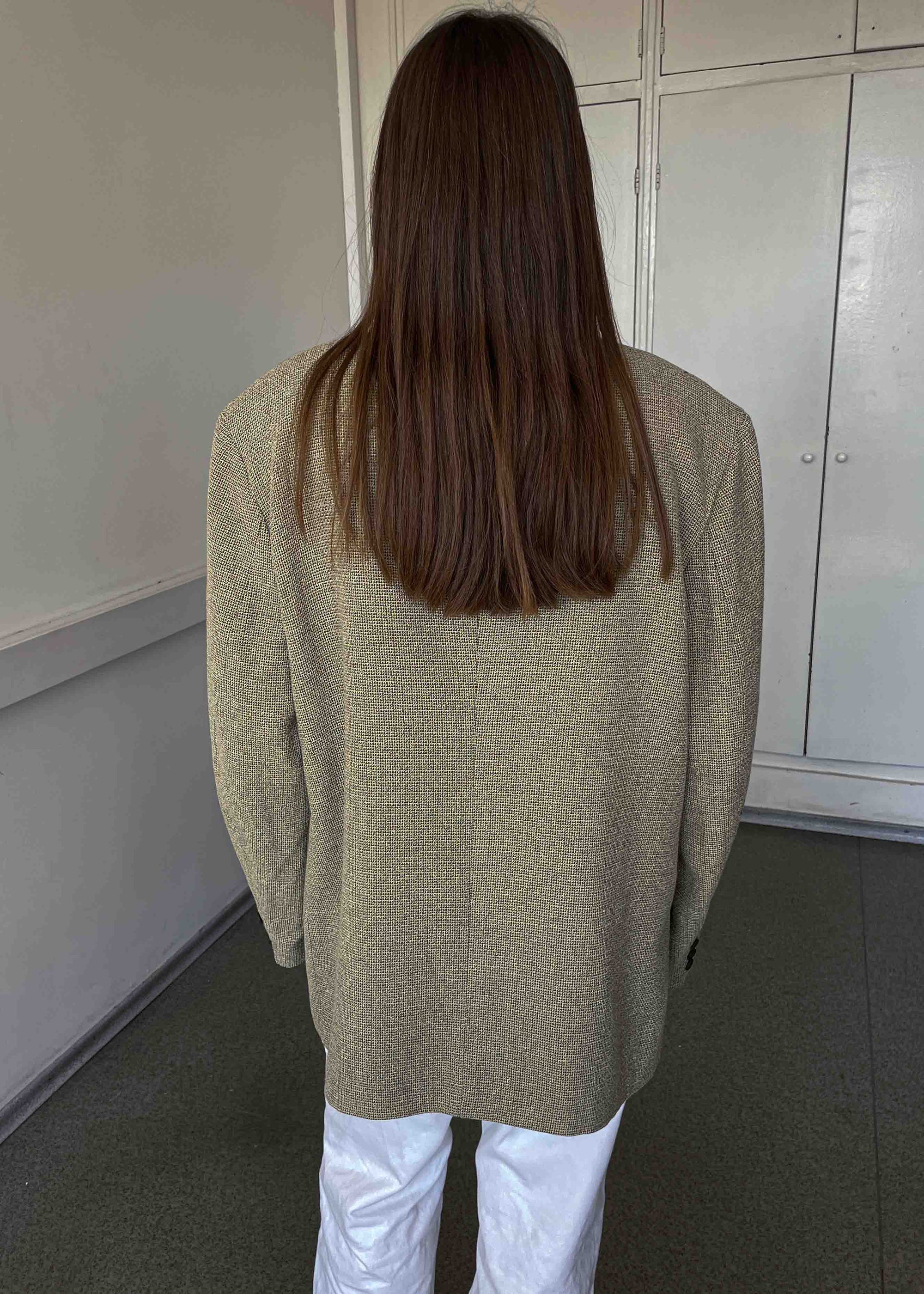 Vintage Cream & Black Patterned Oversized Blazer