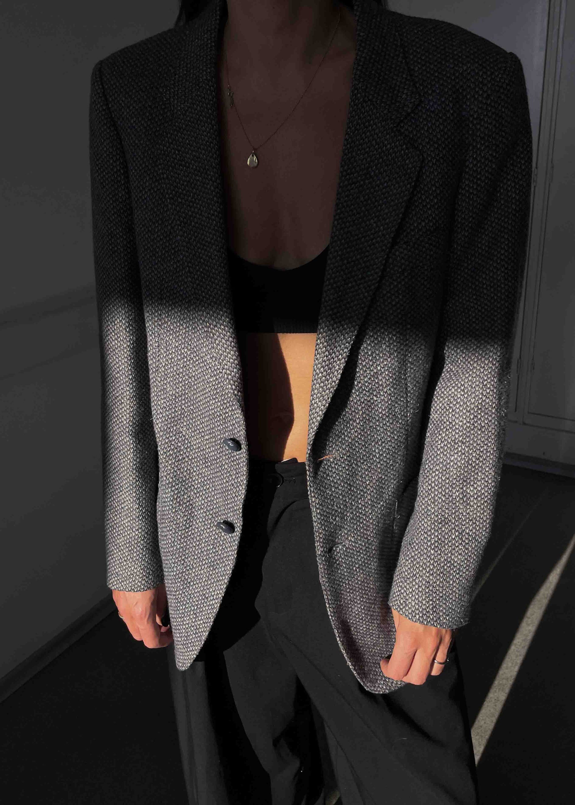 Vintage Grey Patterned Oversized  Blazer