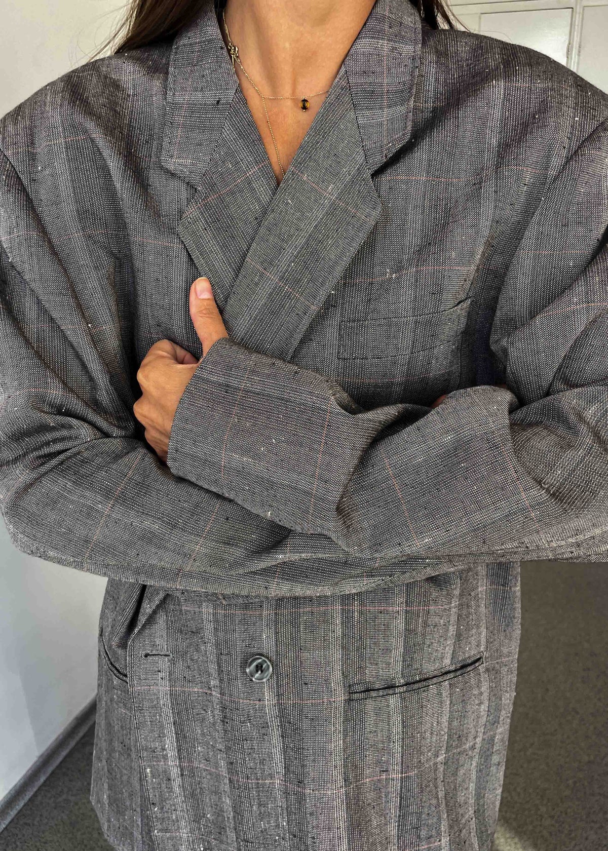Vintage Checked Oversized Double Breasted Blazer