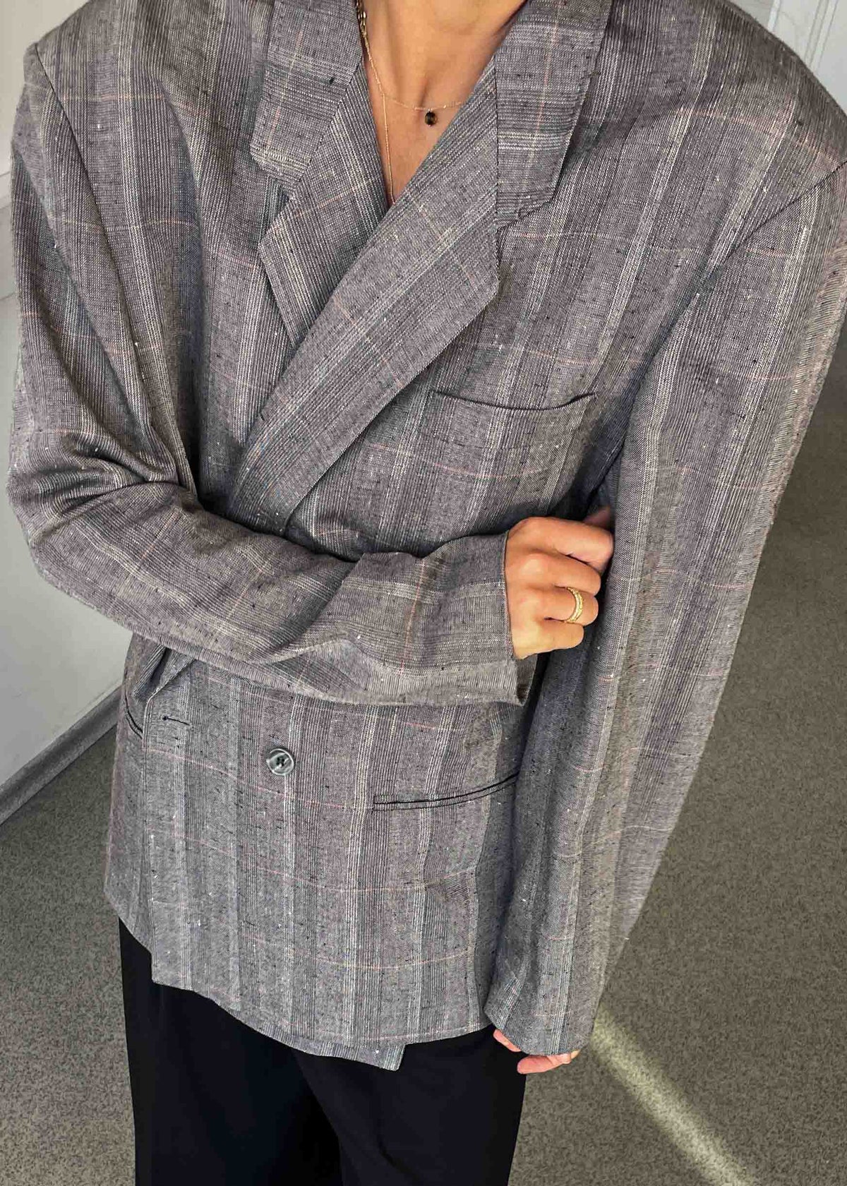 Vintage Checked Oversized Double Breasted Blazer