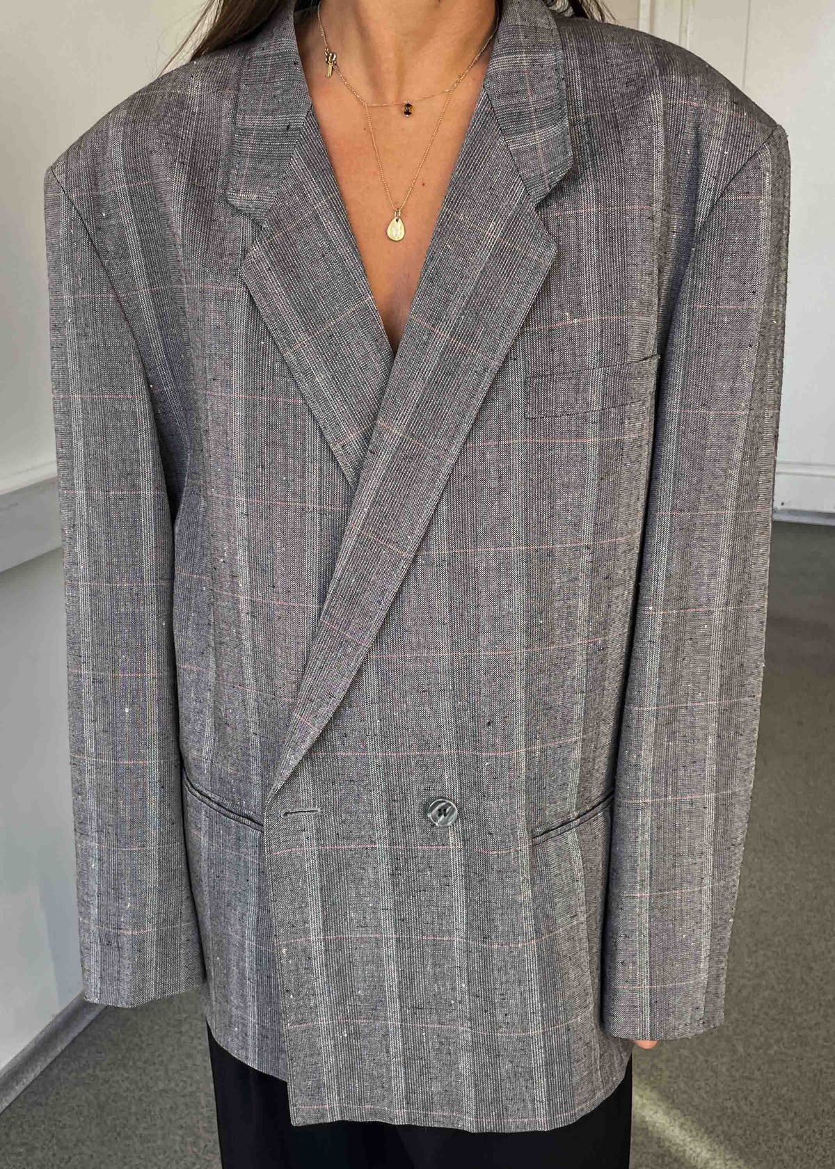 Vintage Checked Oversized Double Breasted Blazer