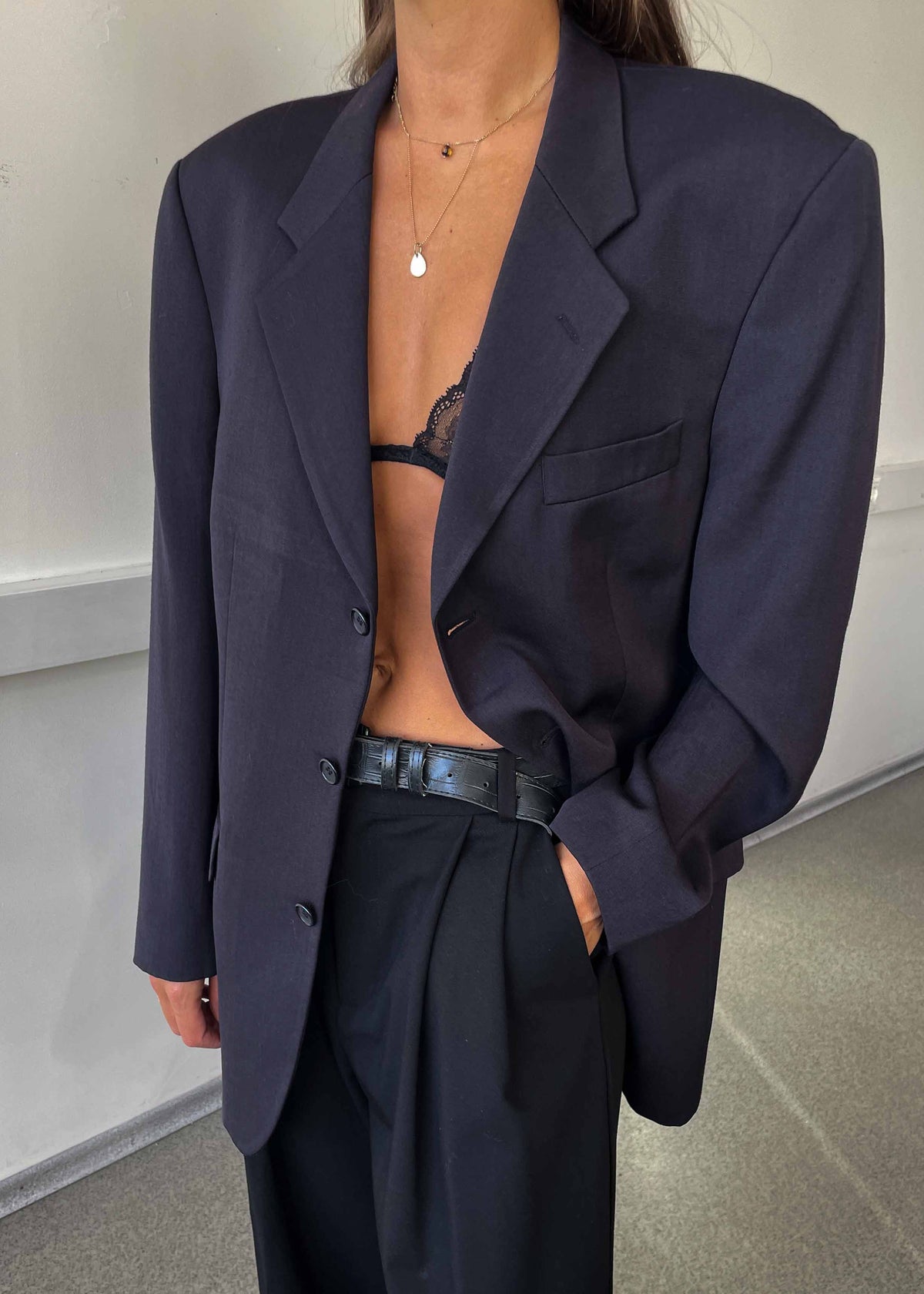 Vintage Navy Blue Oversized Blazer