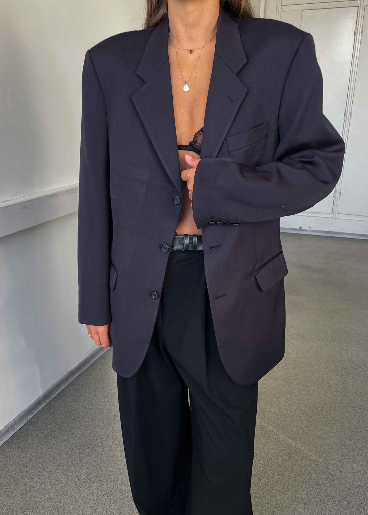 Vintage Navy Blue Oversized Blazer