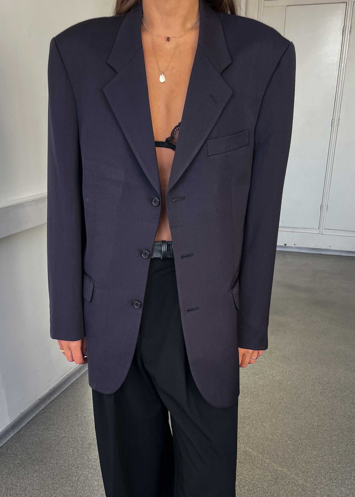 Vintage Navy Blue Oversized Blazer