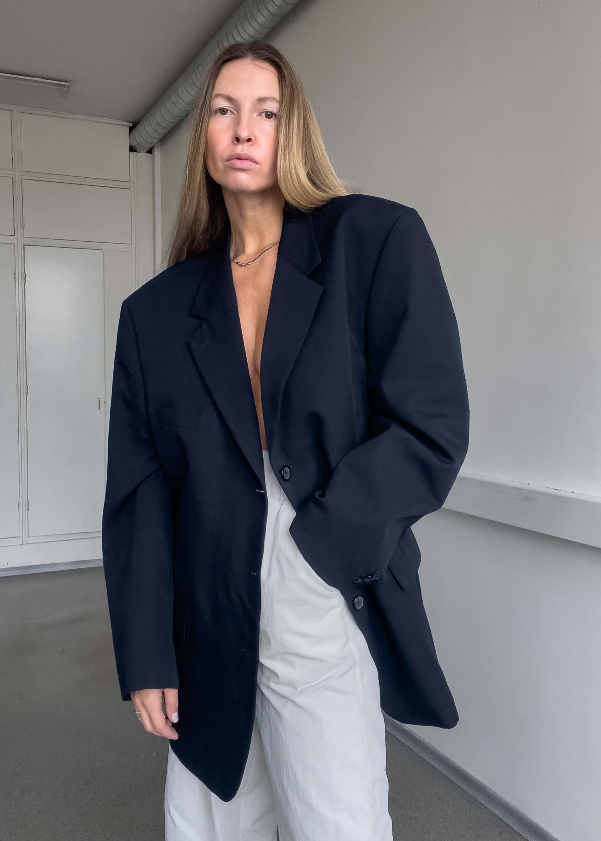 Vintage Navy Blue Oversized Blazer