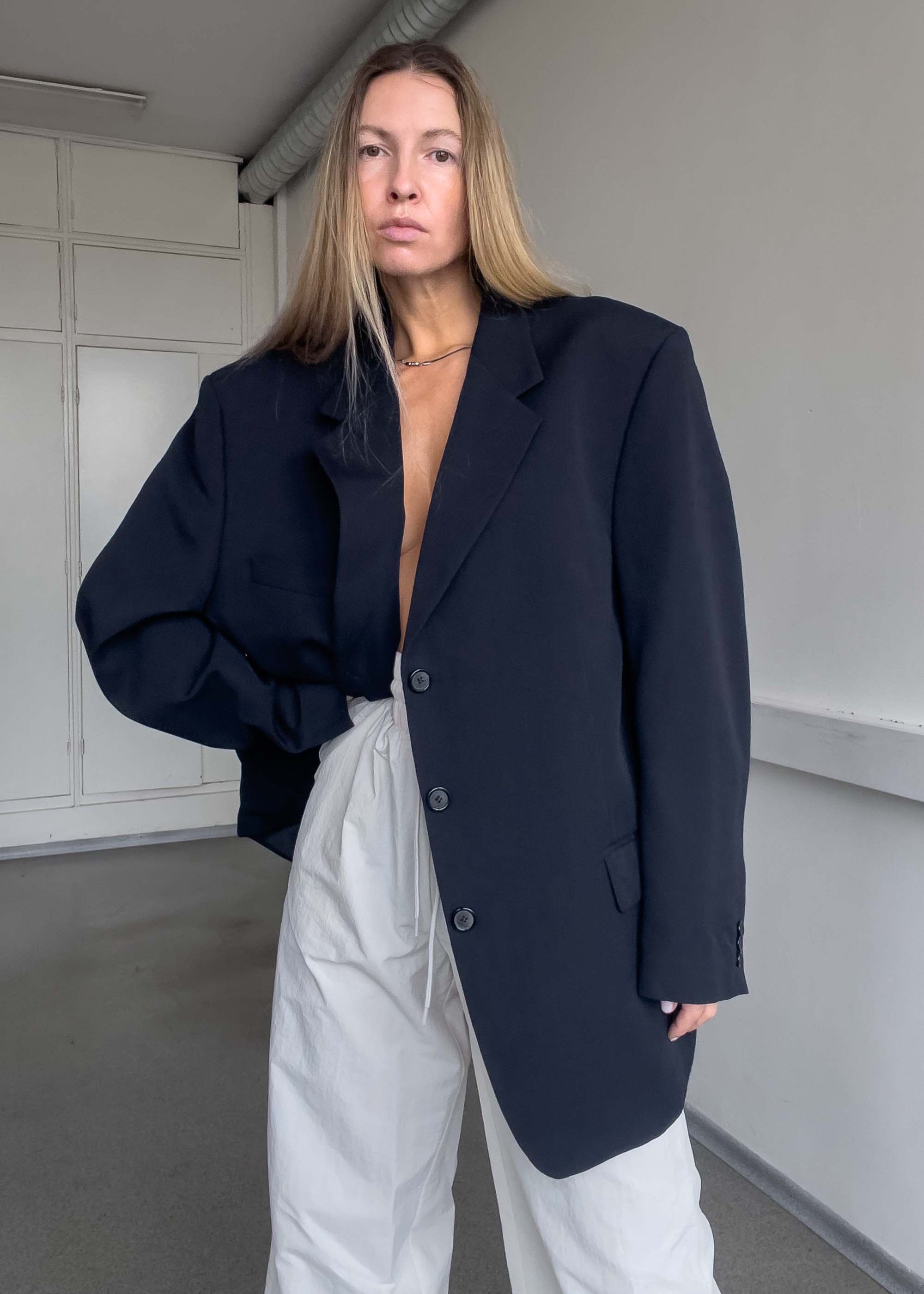 Vintage Navy Blue Oversized Blazer