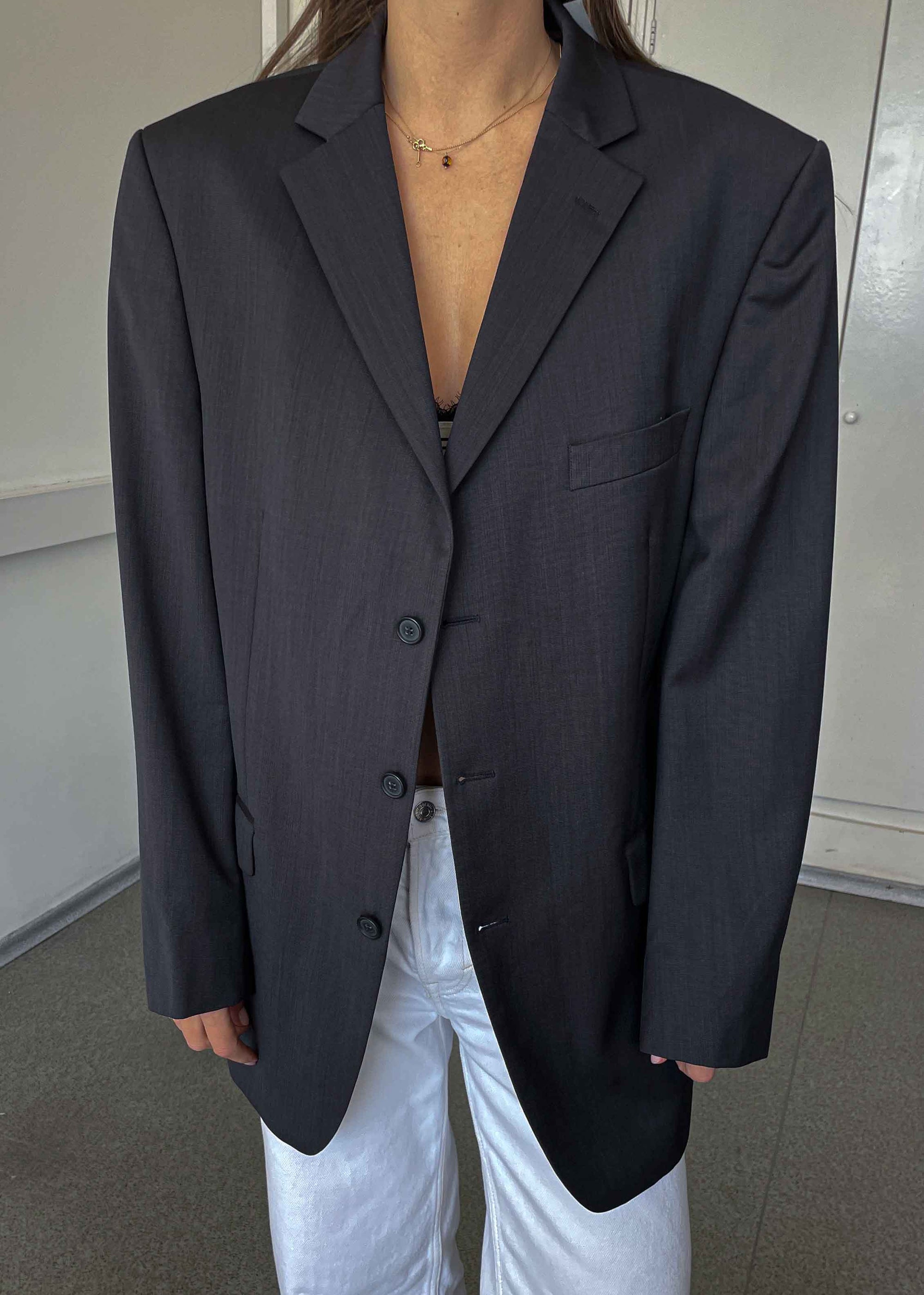 Vintage Grey Patterned Oversized Blazer