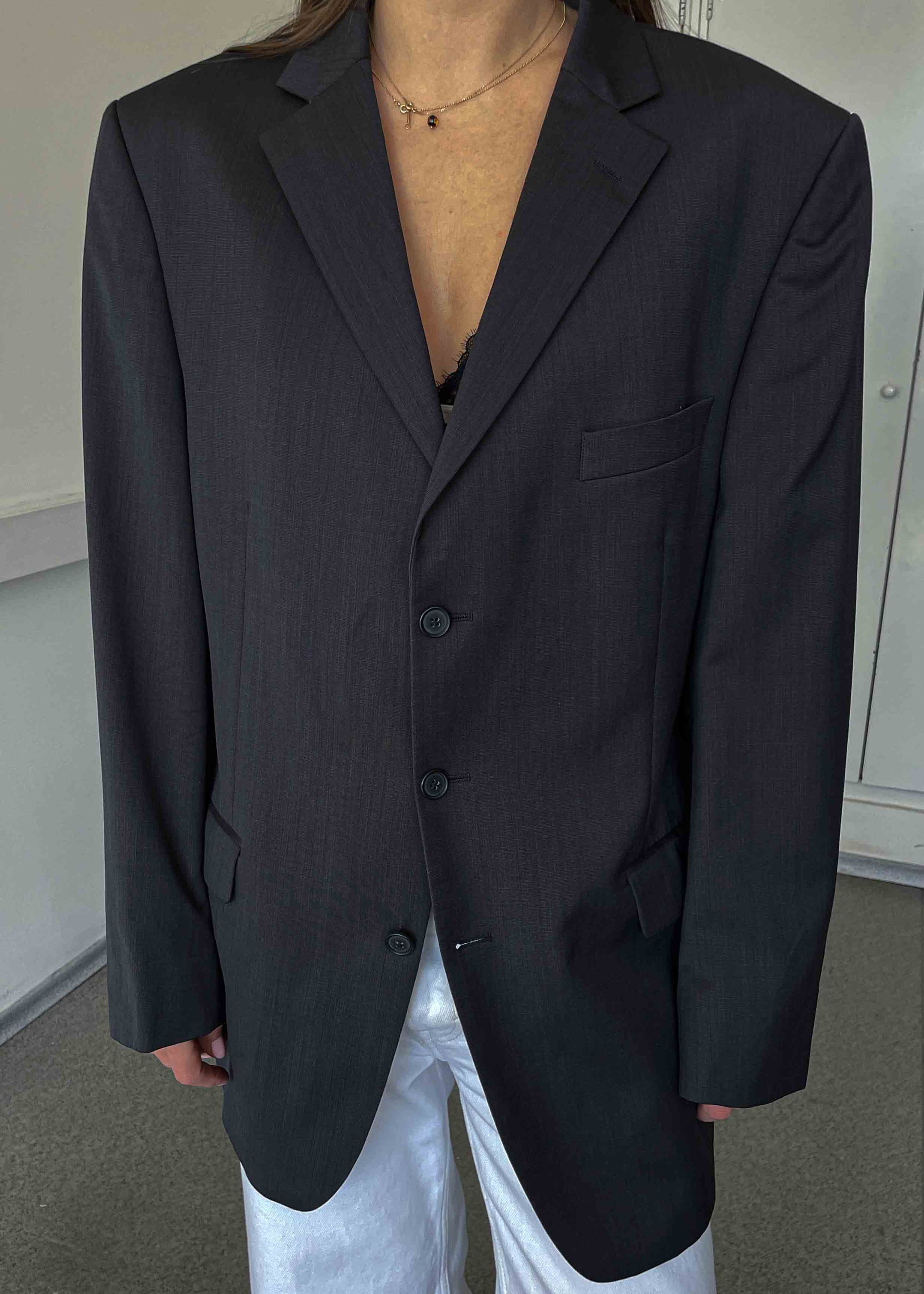Vintage Grey Patterned Oversized Blazer