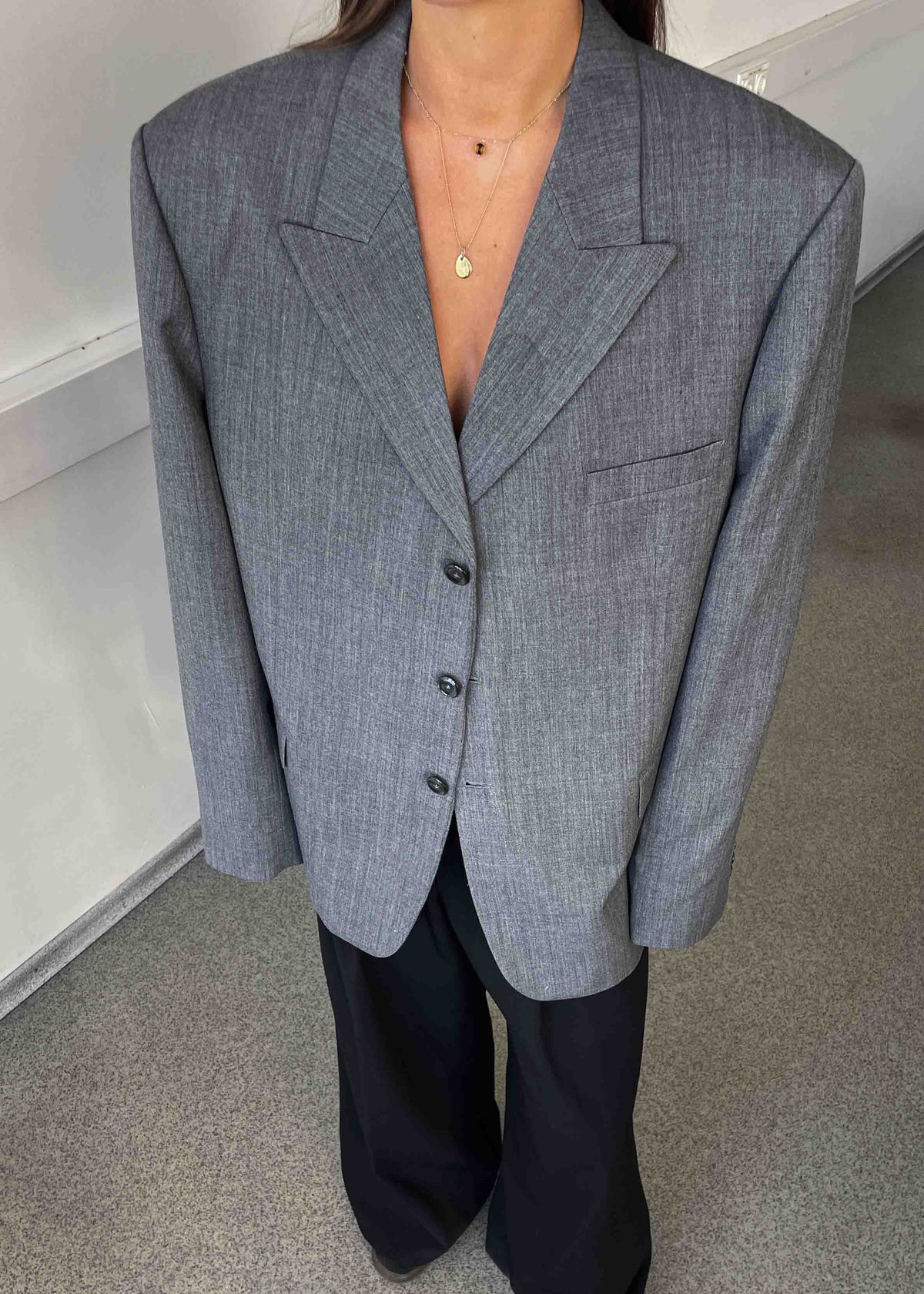Vintage Light Grey Patterned Oversized Blazer
