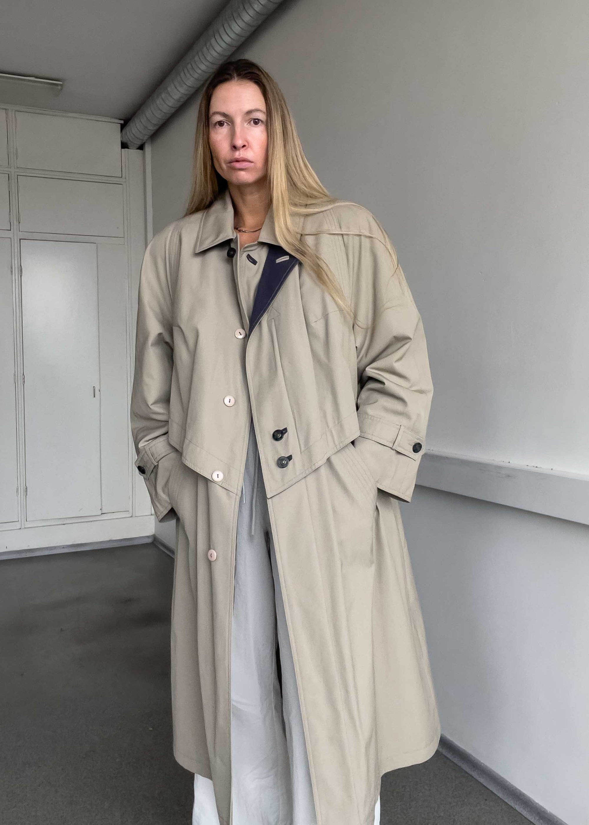 Vintage Beige Oversized Rain Coat