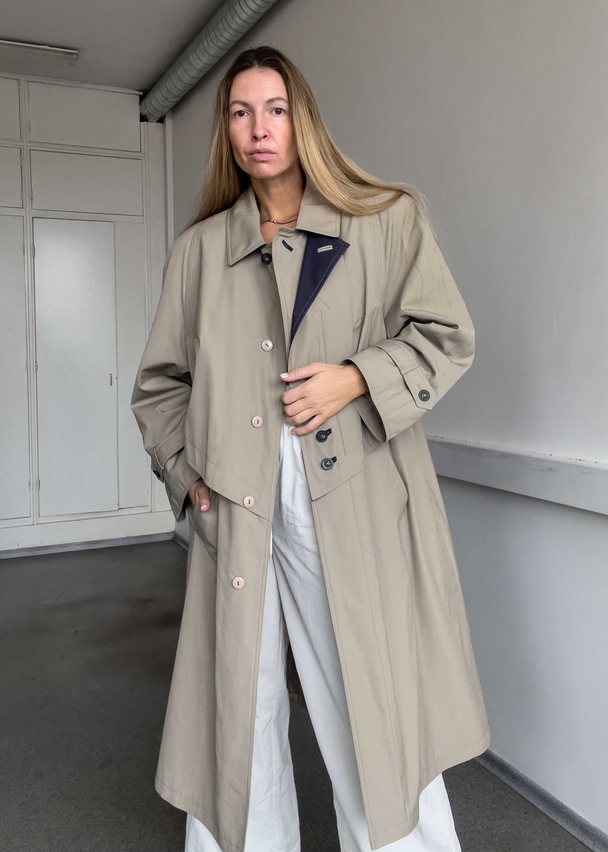 Vintage Beige Oversized Rain Coat