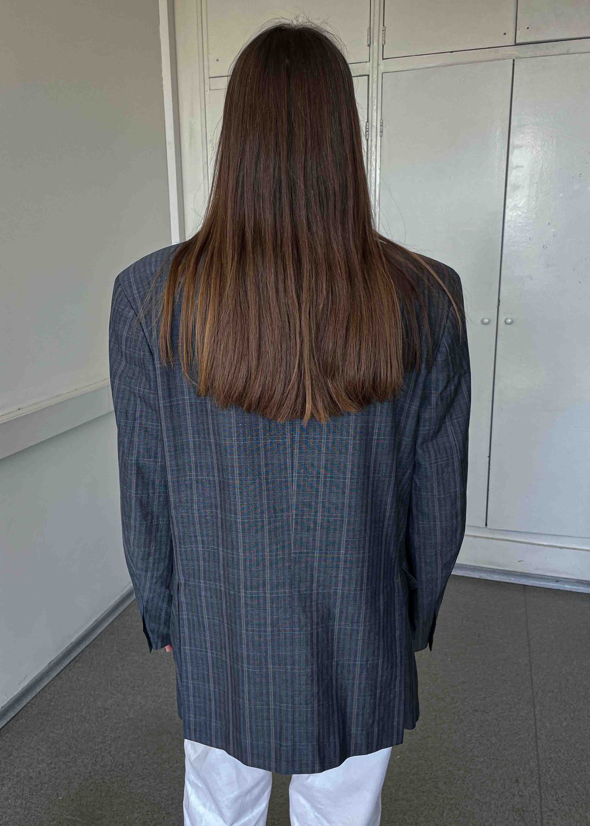 Vintage Grey  Checked Oversized Cotton Blazer