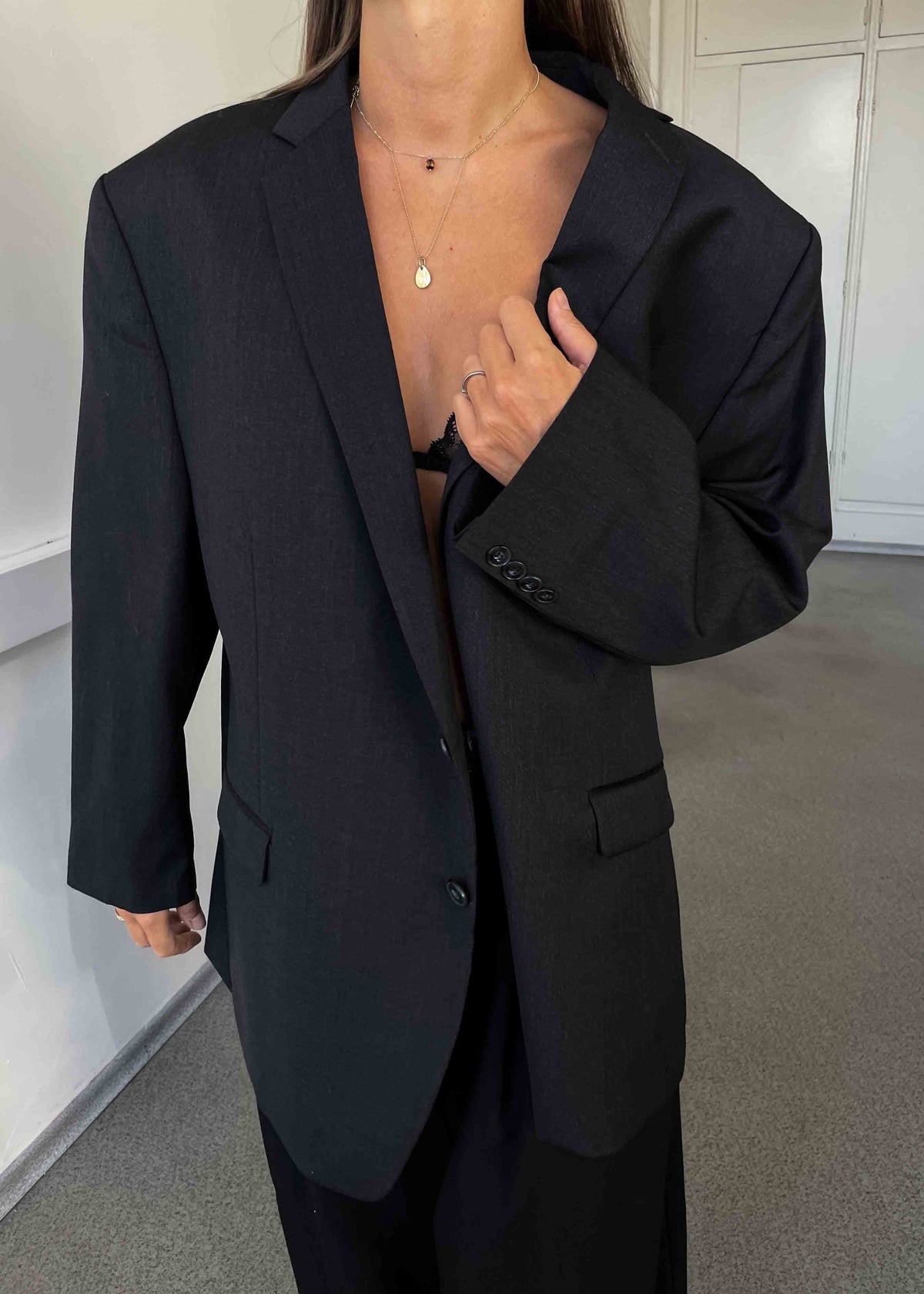 Vintage Dark Grey Oversized 100% WOOL Blazer by Calvin Klein