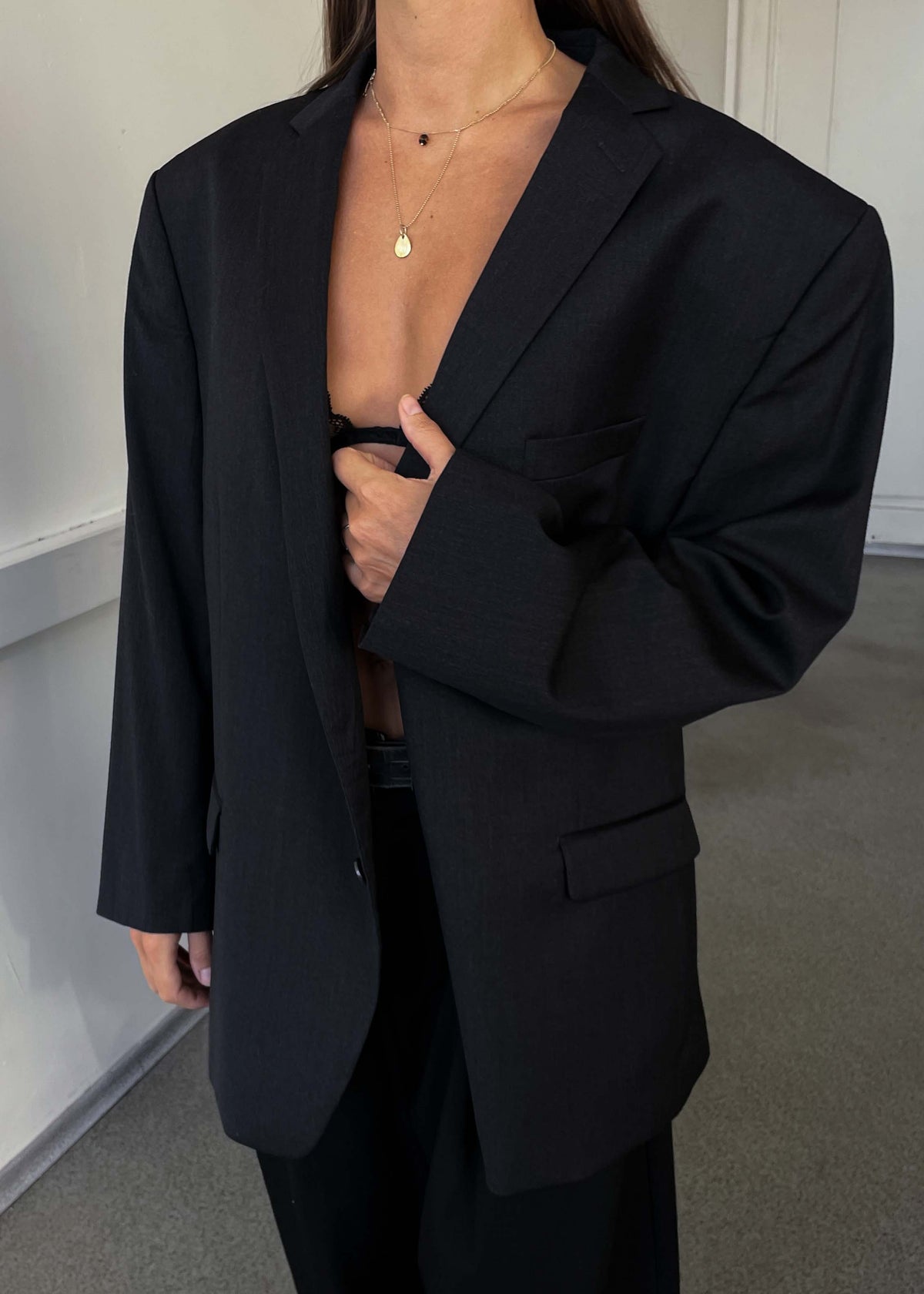 Vintage Dark Grey Oversized 100% WOOL Blazer by Calvin Klein