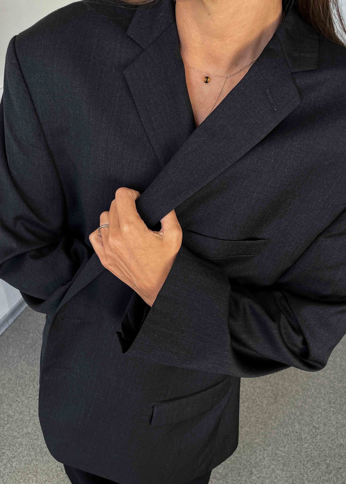 Vintage Dark Grey Oversized 100% WOOL Blazer by Calvin Klein