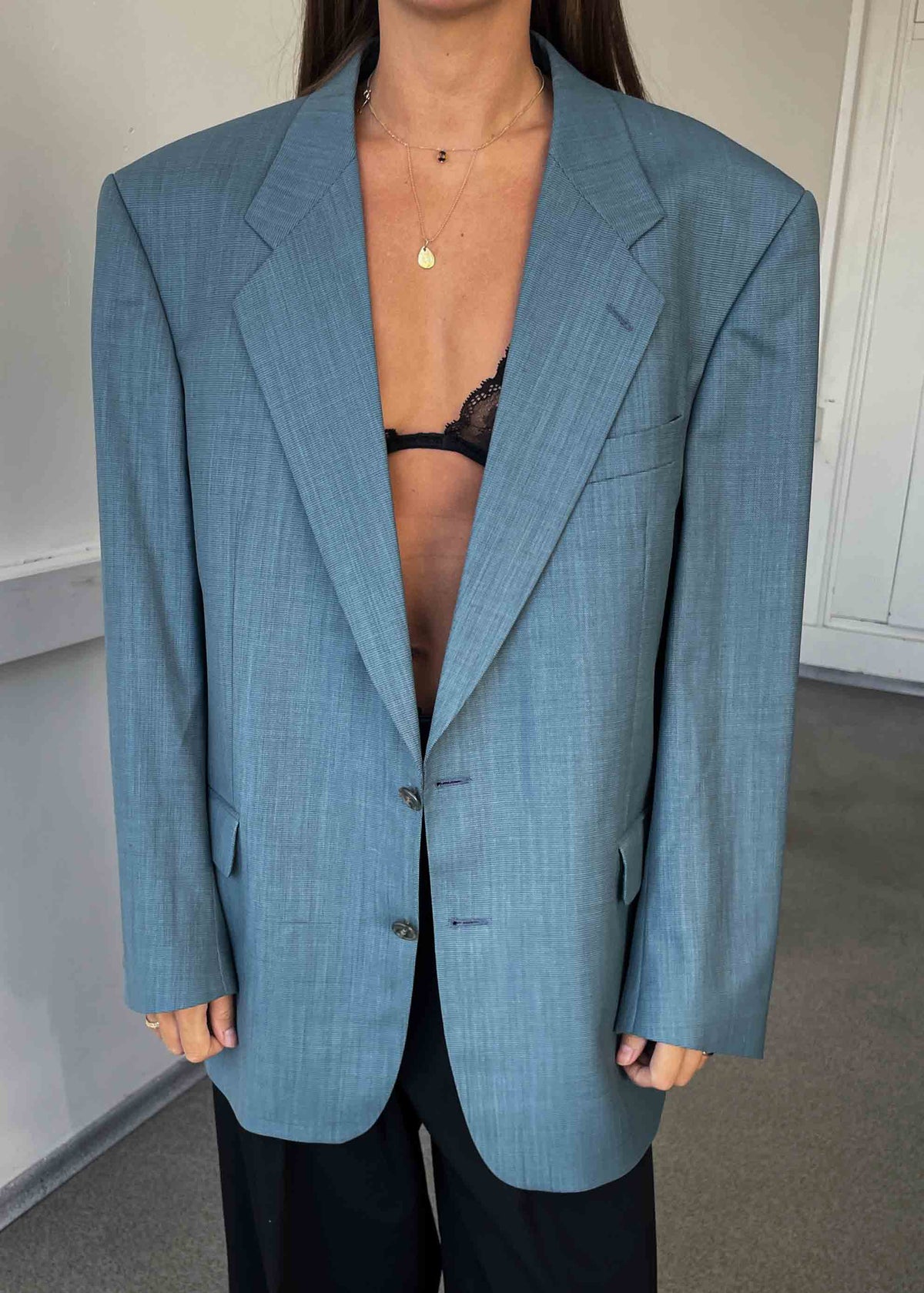 Vintage Turquoise Oversized 100% WOOL Blazer