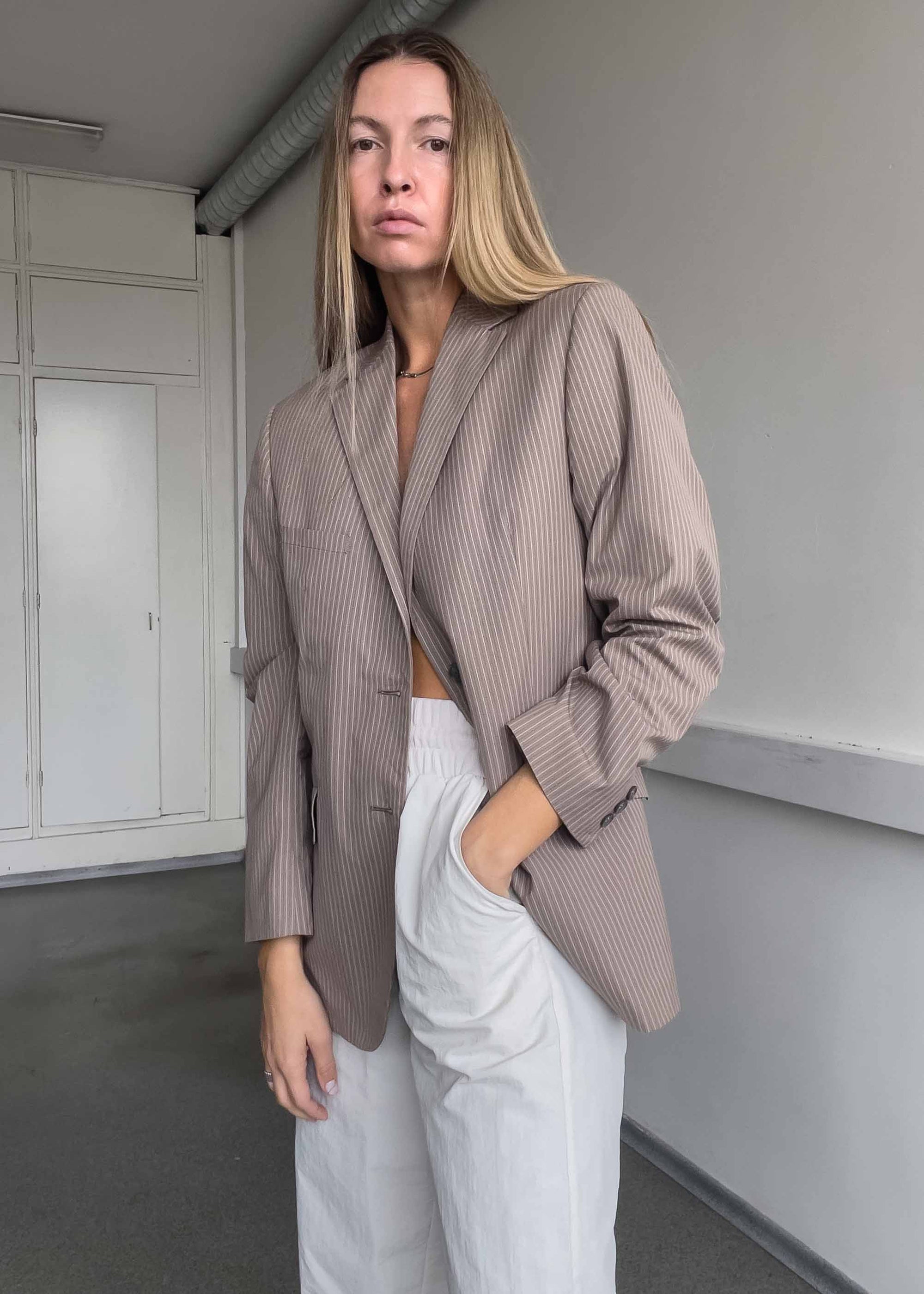 Vintage Brown Stripy Smaller Fit Blazer