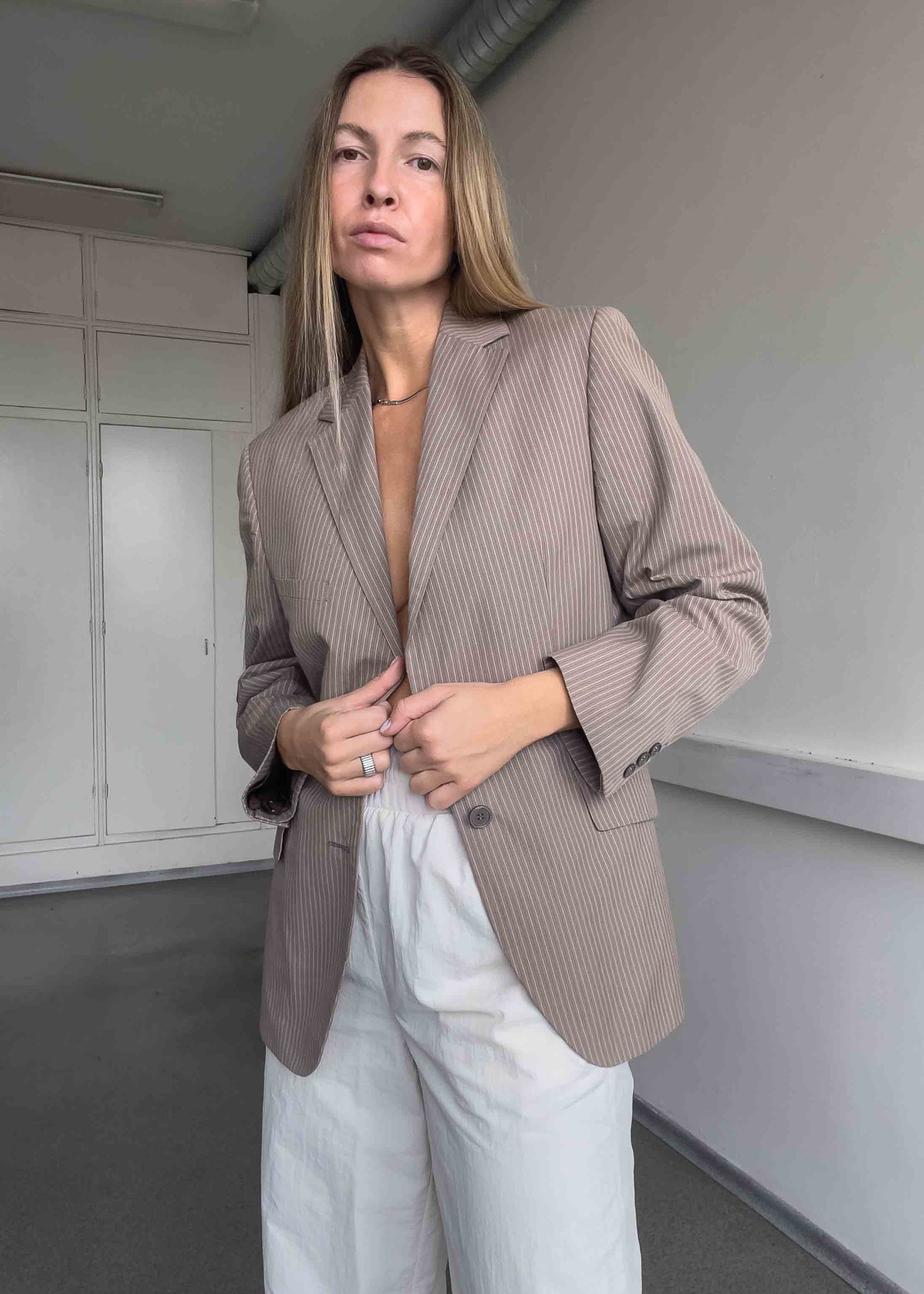 Vintage Brown Stripy Smaller Fit Blazer