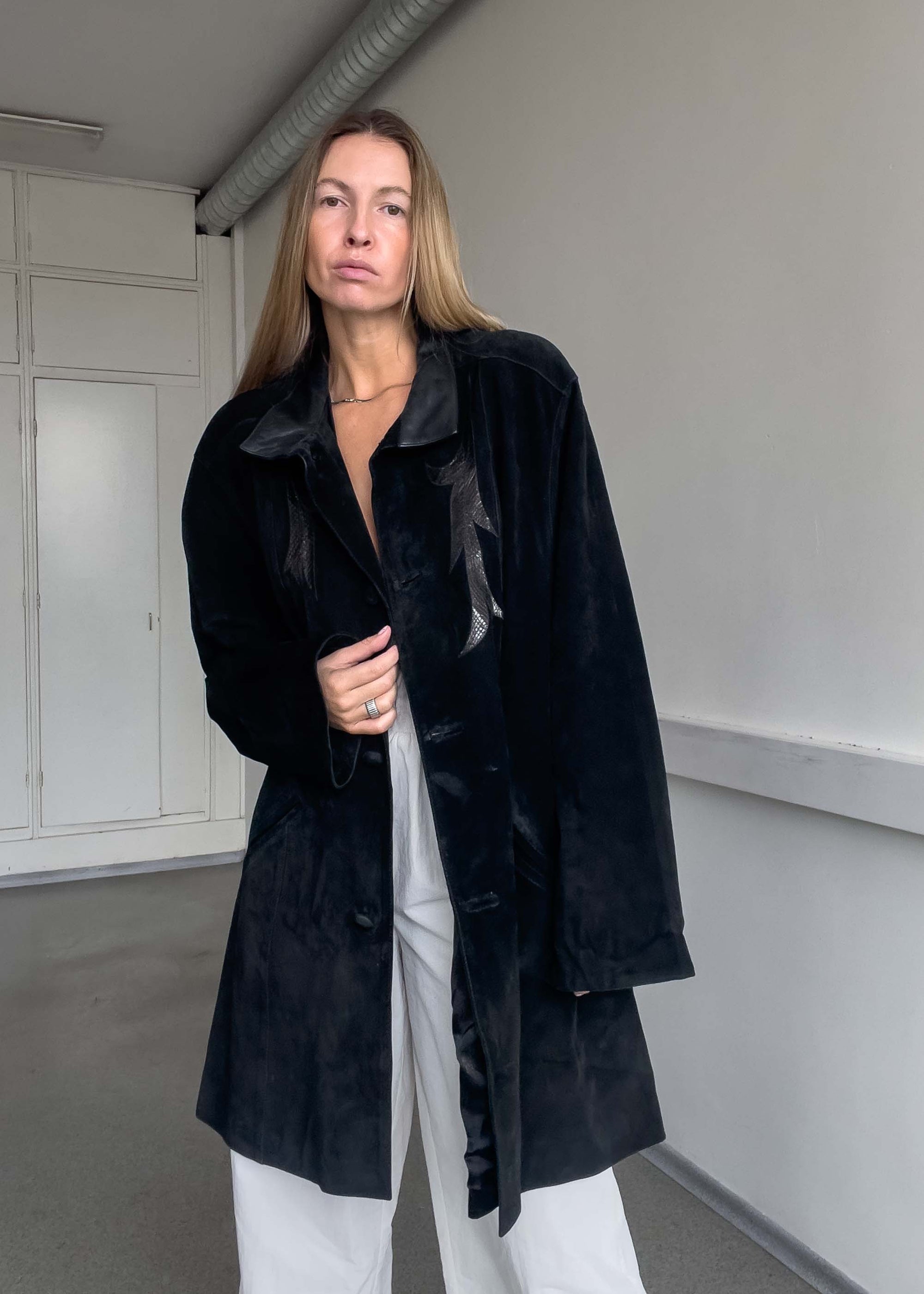 Vintage Black Oversized Suede Coat