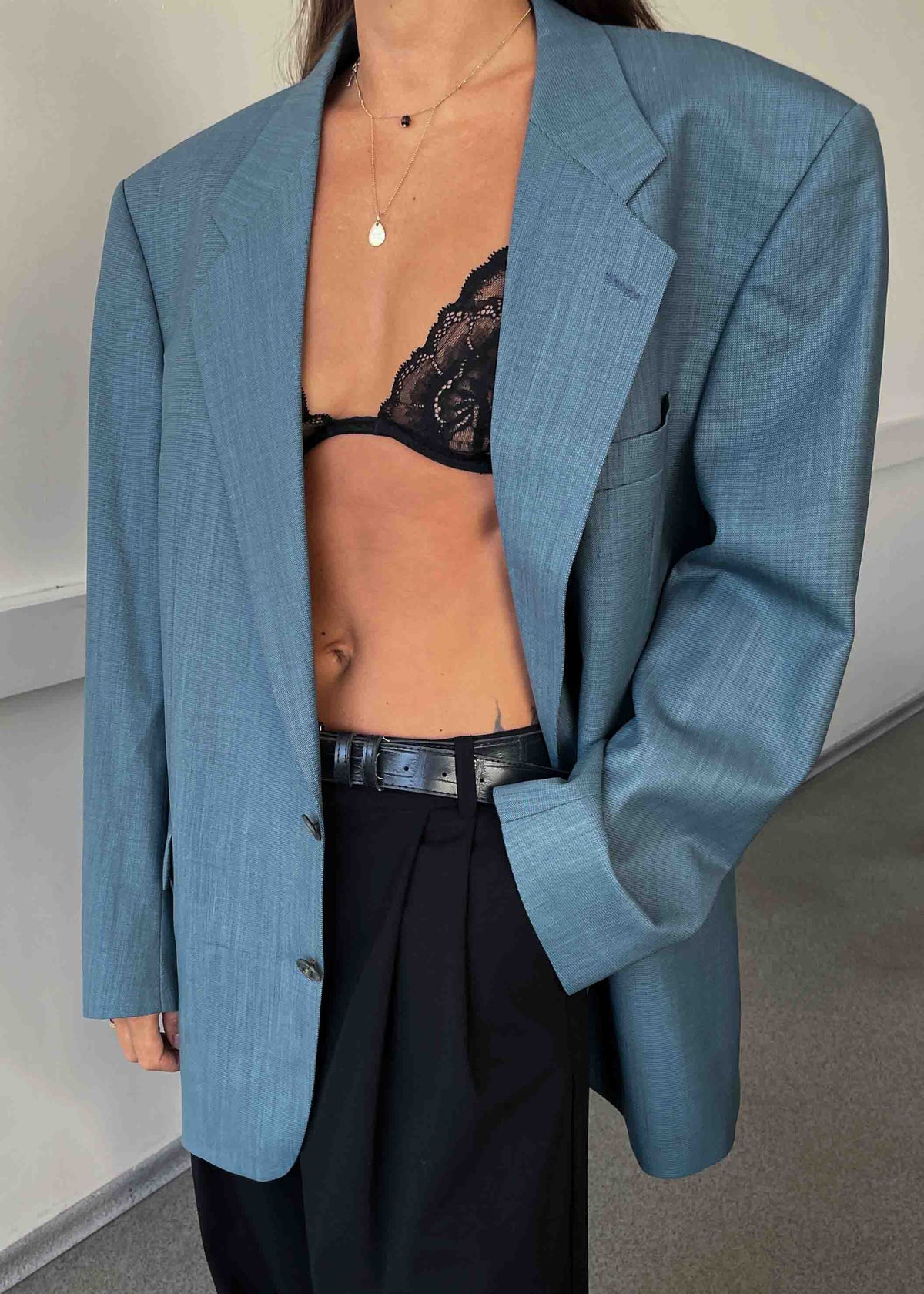 Vintage Turquoise Oversized 100% WOOL Blazer