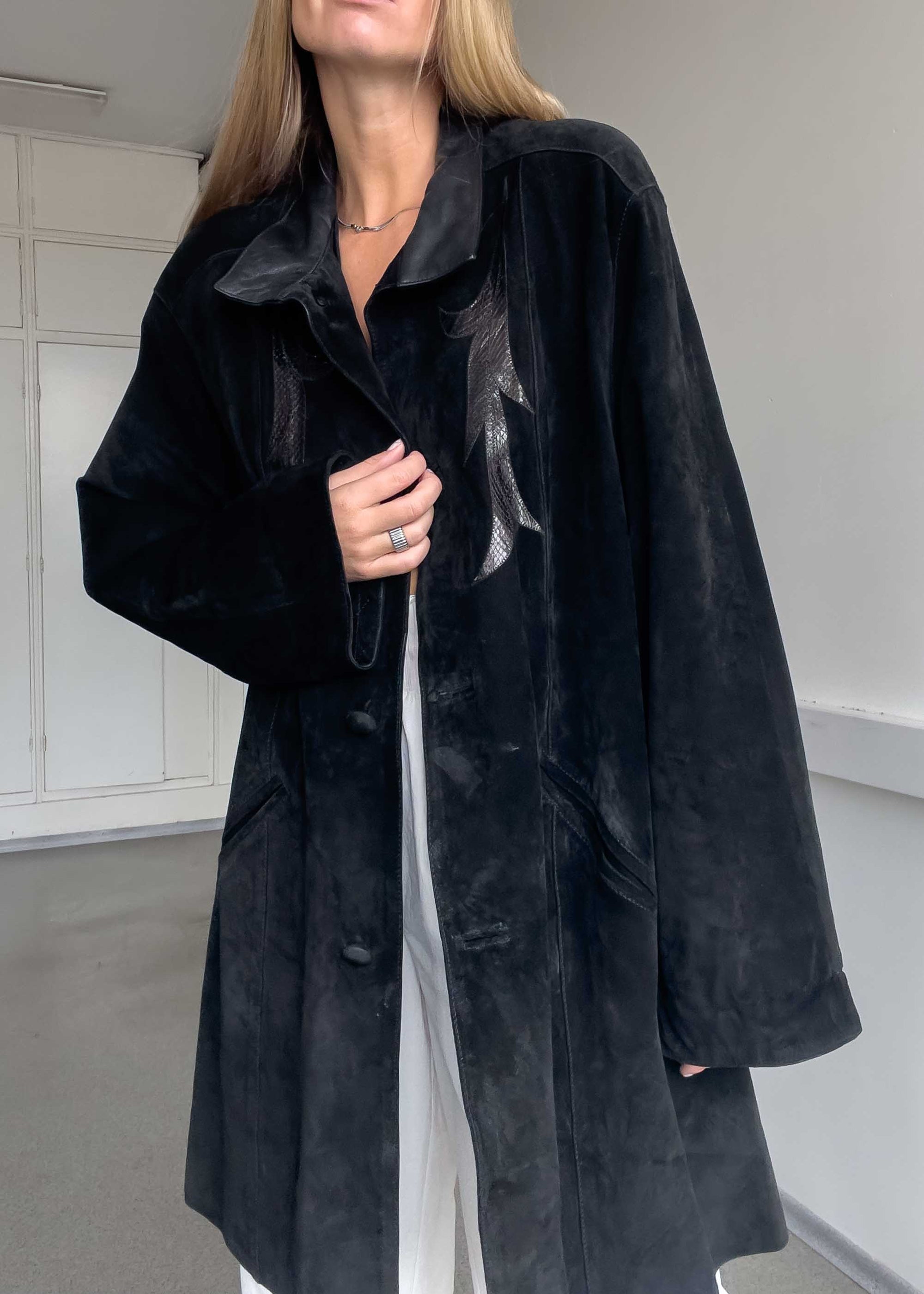 Vintage Black Oversized Suede Coat