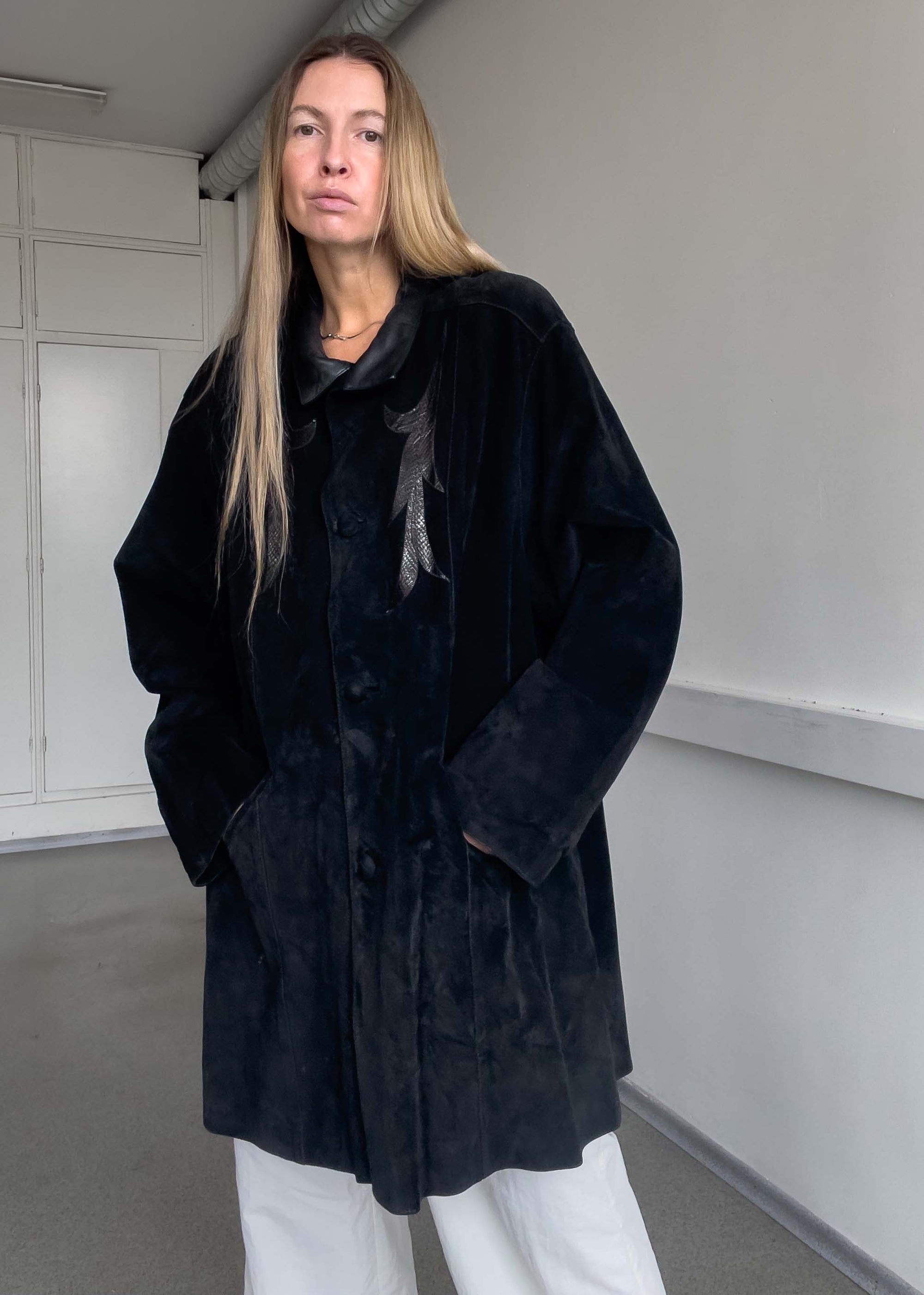 Vintage Black Oversized Suede Coat