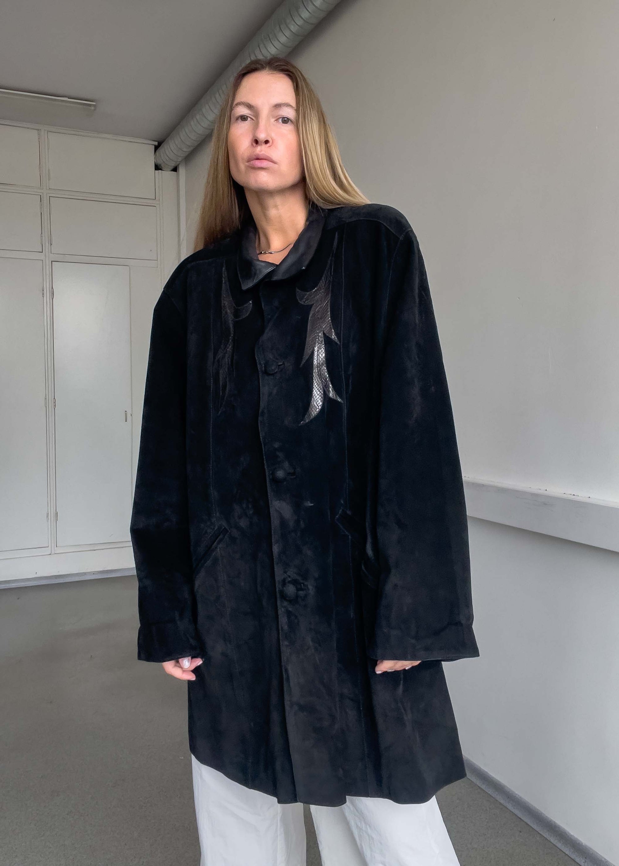 Vintage Black Oversized Suede Coat