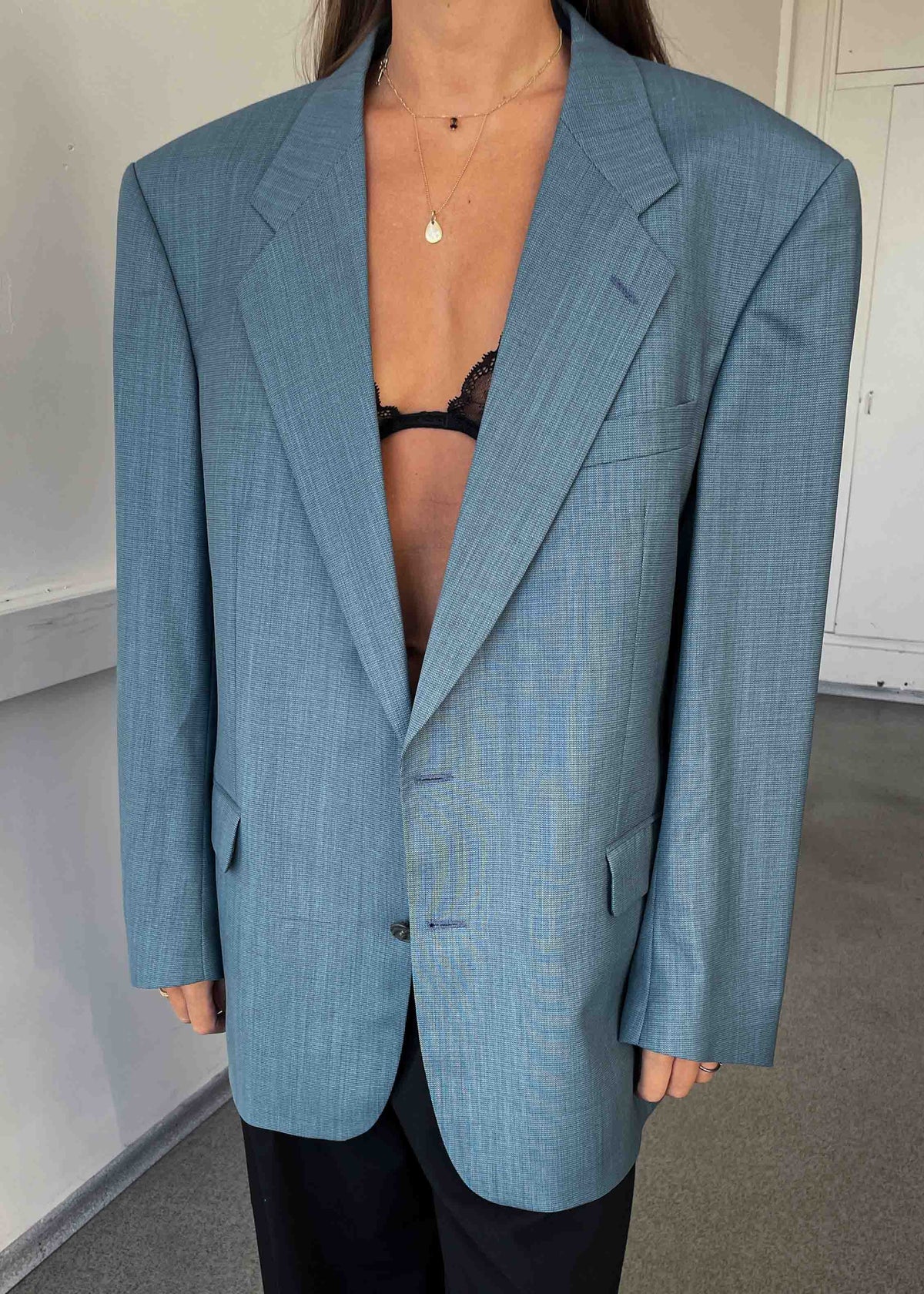 Vintage Turquoise Oversized 100% WOOL Blazer
