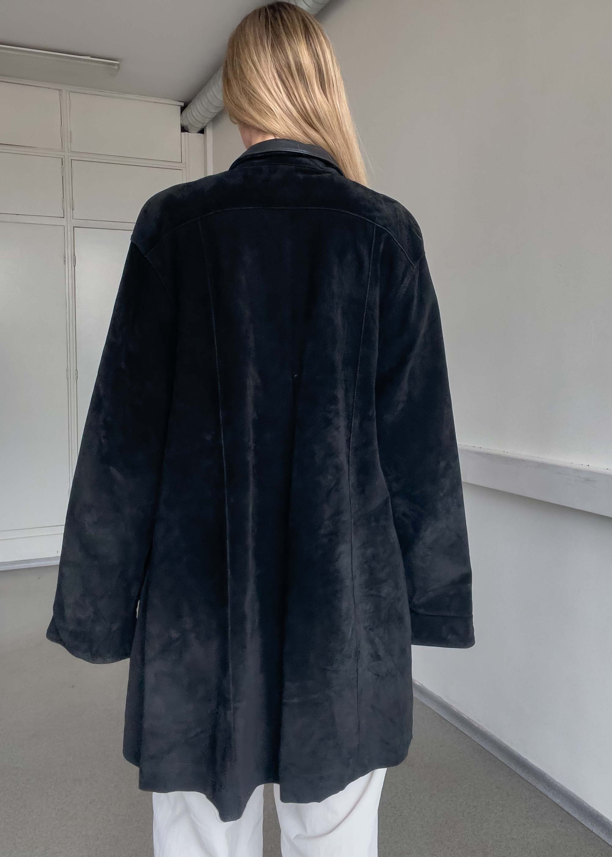 Vintage Black Oversized Suede Coat